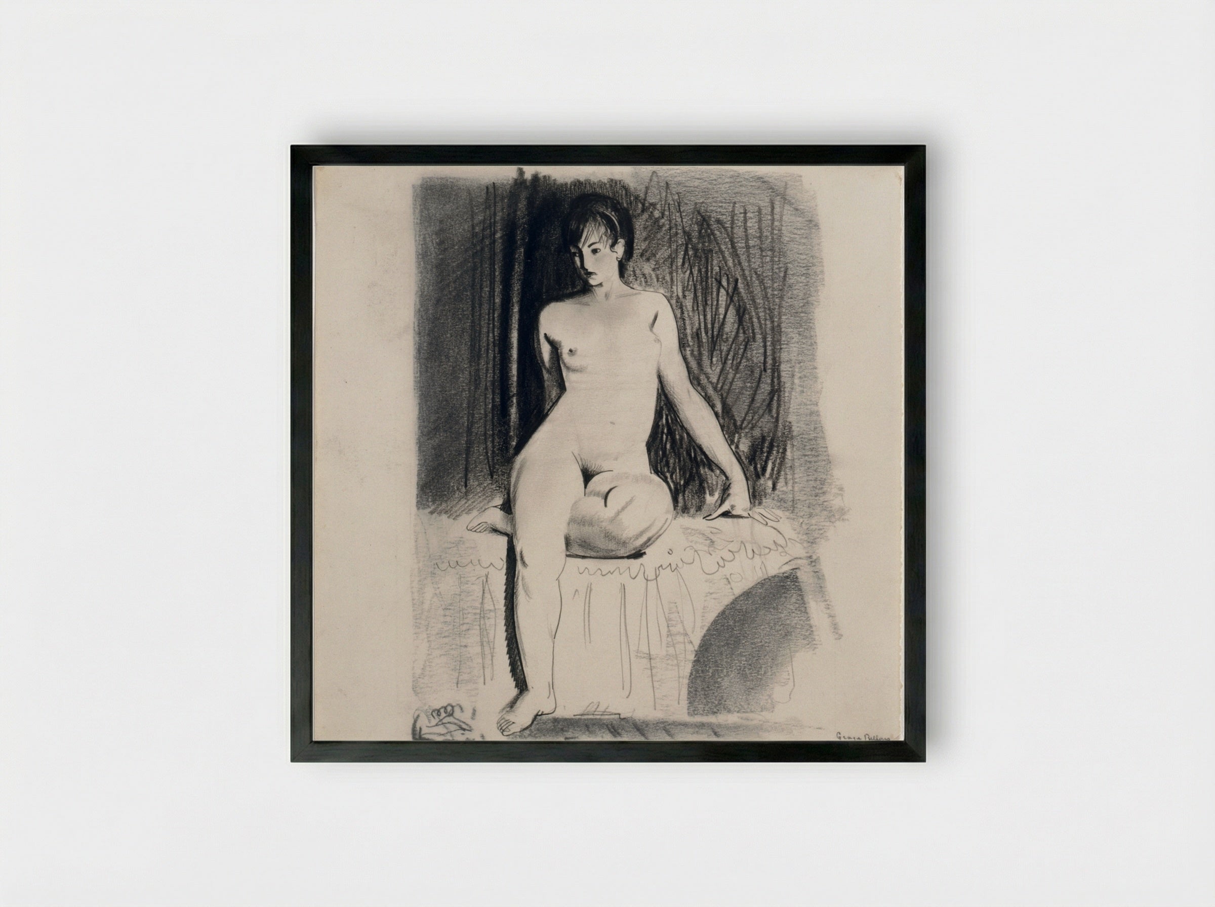 Seated Female Nude (Emma Story Bellows) - George Bellows - Framed Print Black