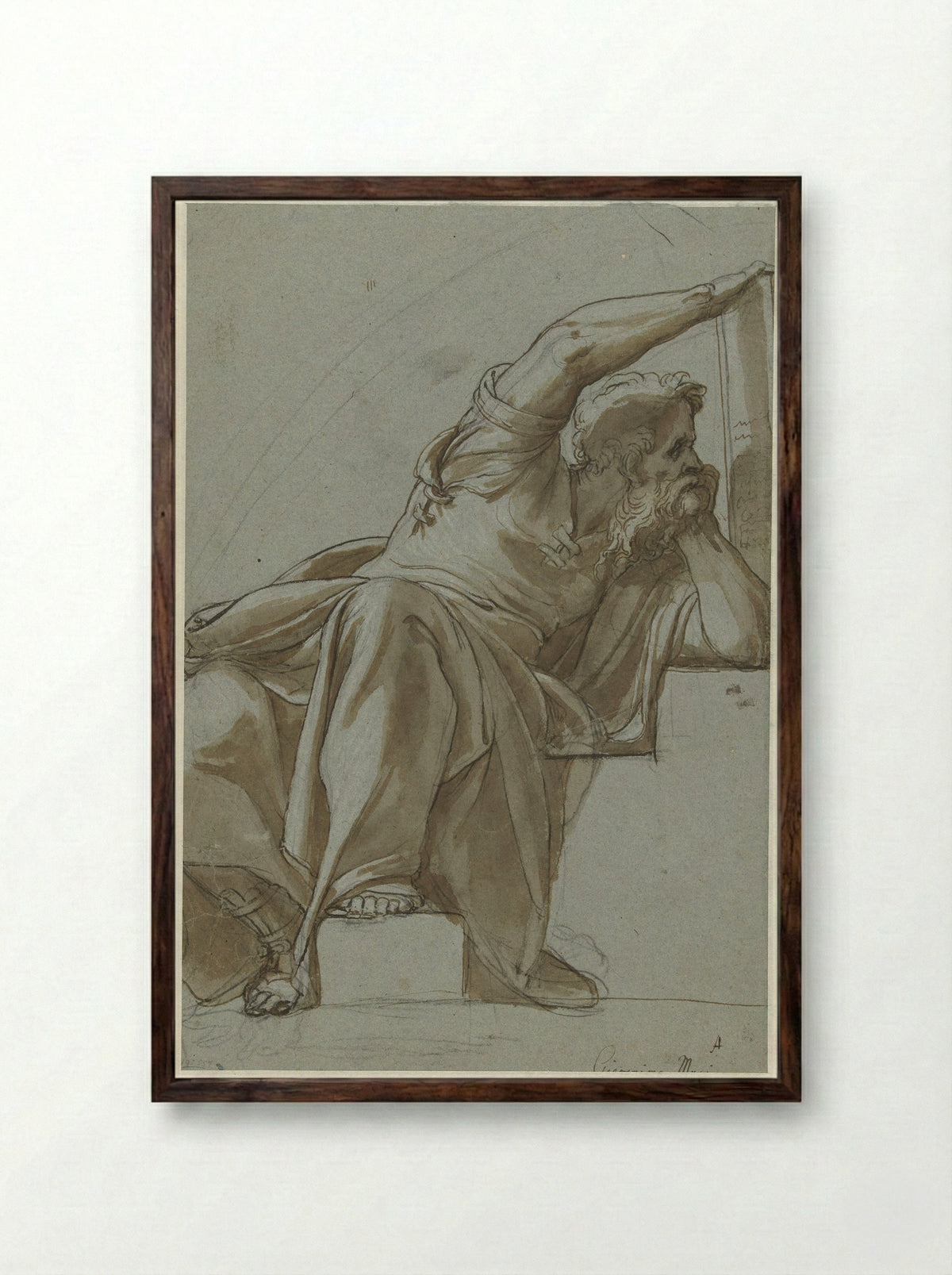 Seated Figure (Prophet?) - Girolamo Muziano - Framed Print Dark Wood