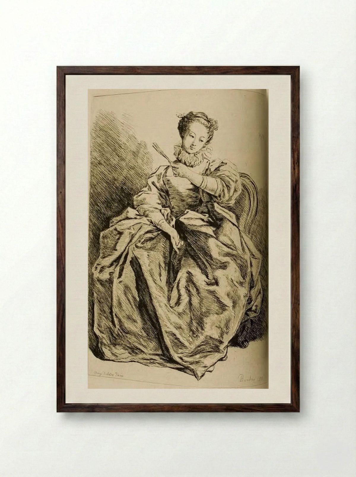 Seated Lady Holding a Fan - Jules de Goncourt - Framed Print Dark Wood