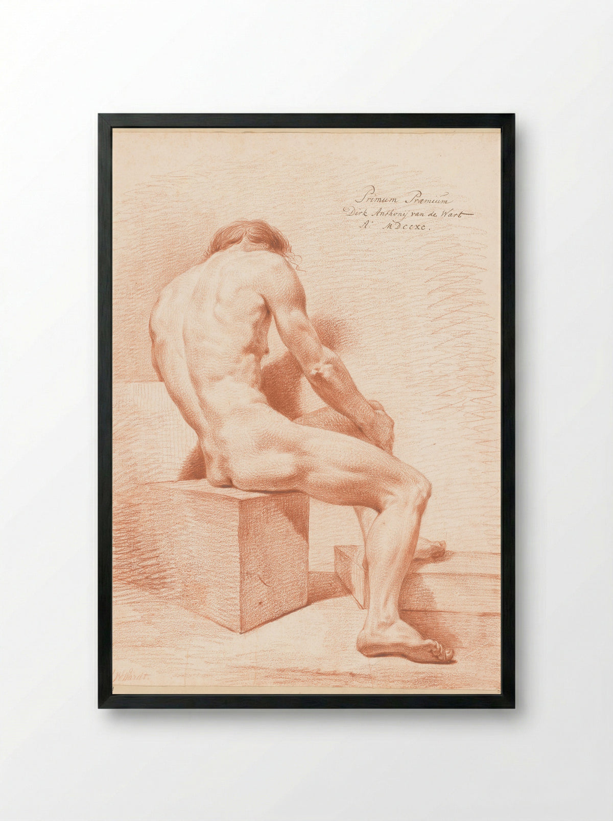 Seated Male Nude, Seen from the Back (1st Prize 1790) - Derk Anthony van de Wart - Framed Print Black