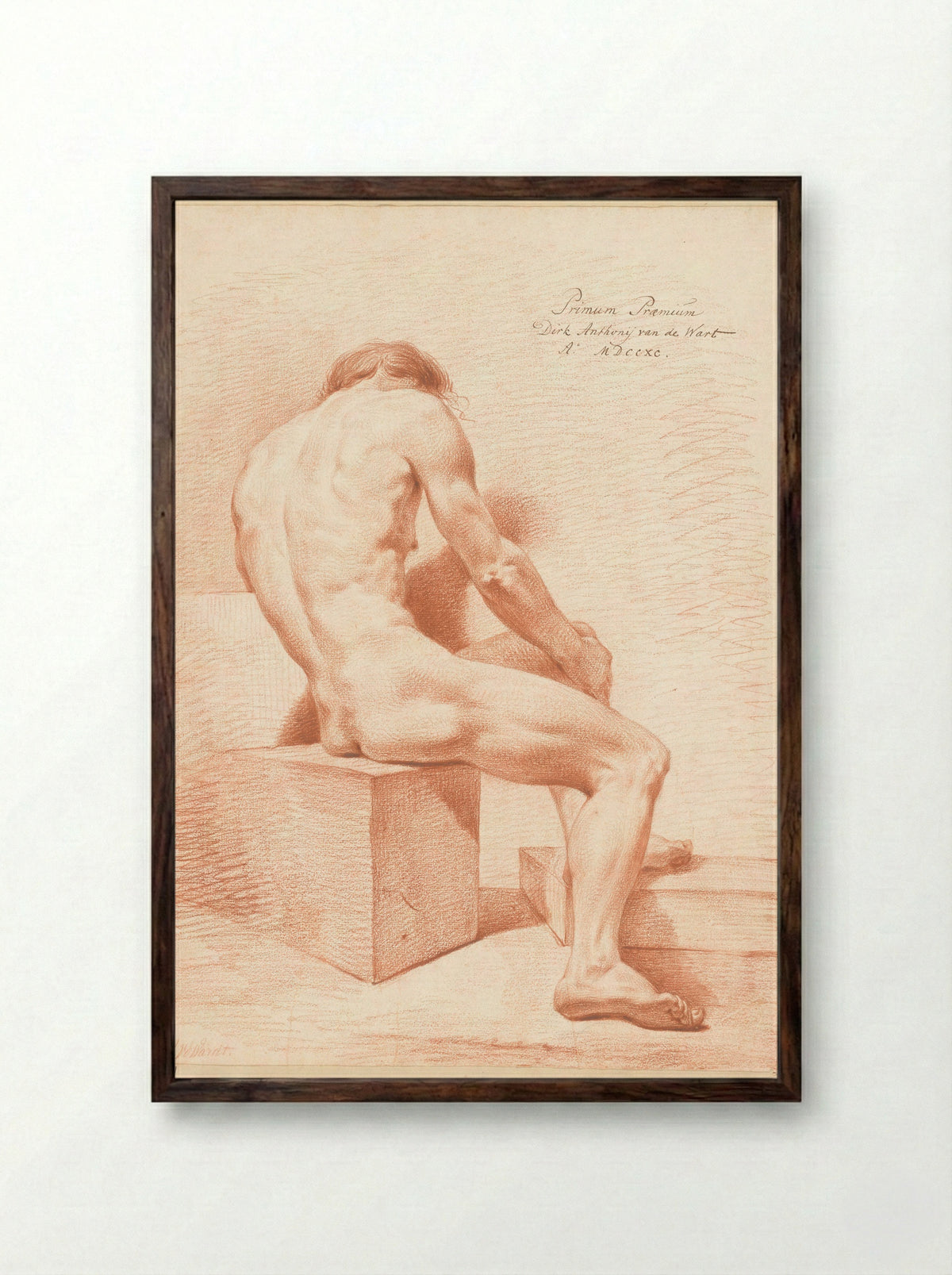Seated Male Nude, Seen from the Back (1st Prize 1790) - Derk Anthony van de Wart - Framed Print Dark Wood