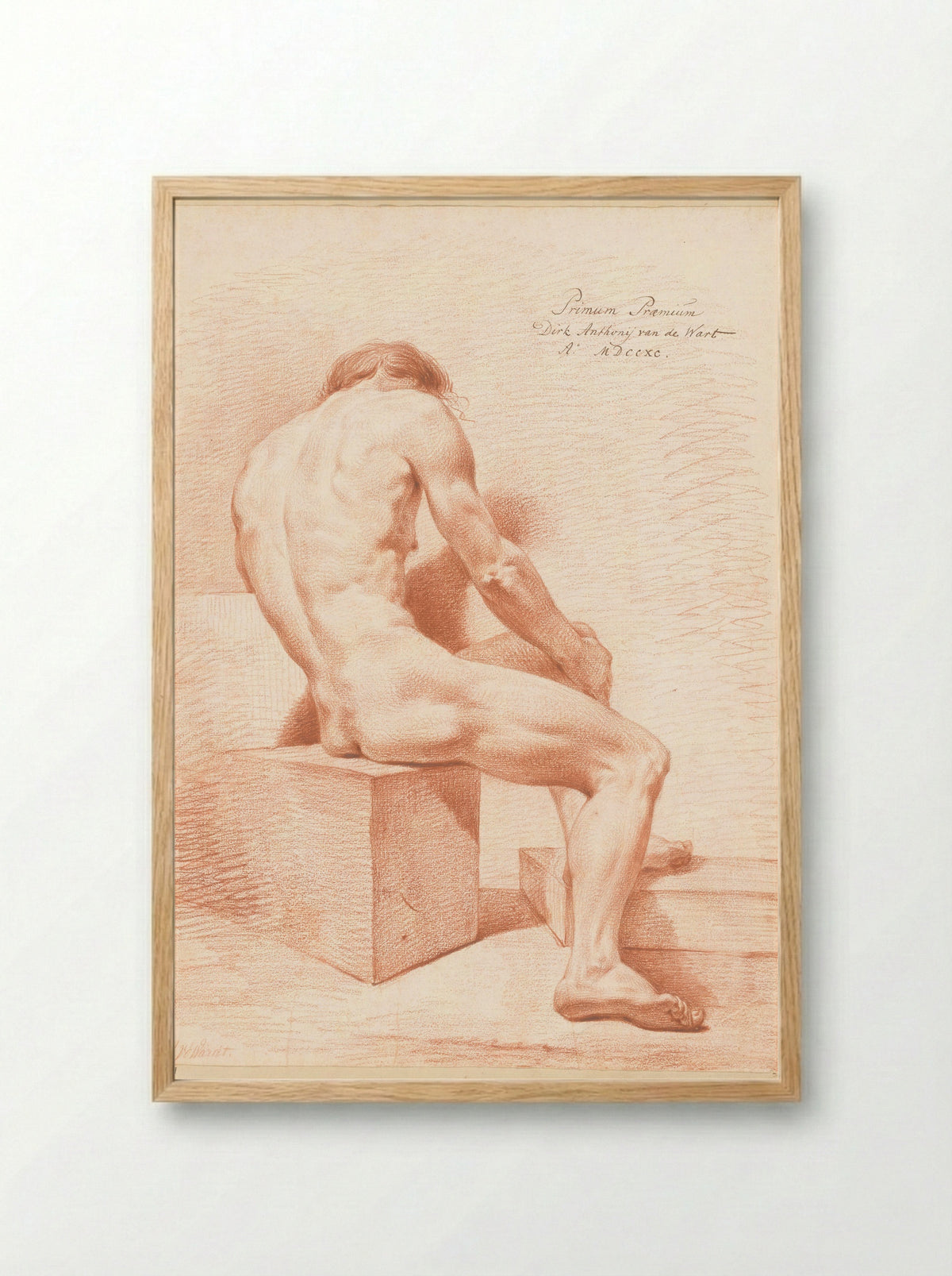 Seated Male Nude, Seen from the Back (1st Prize 1790) - Derk Anthony van de Wart - Framed Print Wood