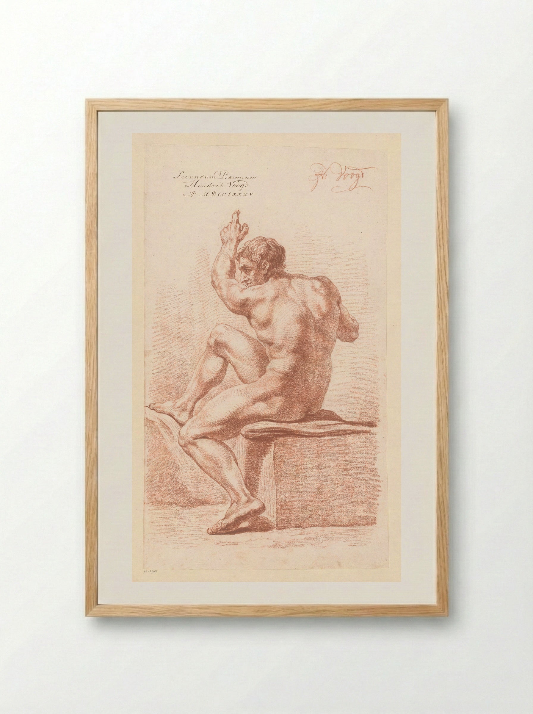 Seated Male Nude, Seen from the Back (2nd Prize 1785) - Hendrik Voogd - Framed Print Wood