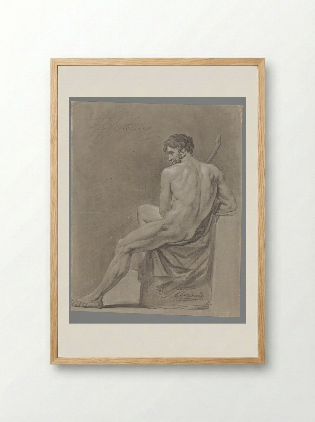 Seated Male Nude, Seen from the Back (2nd Prize 1786) - Geerlig Grijpmoed - Framed Print Wood