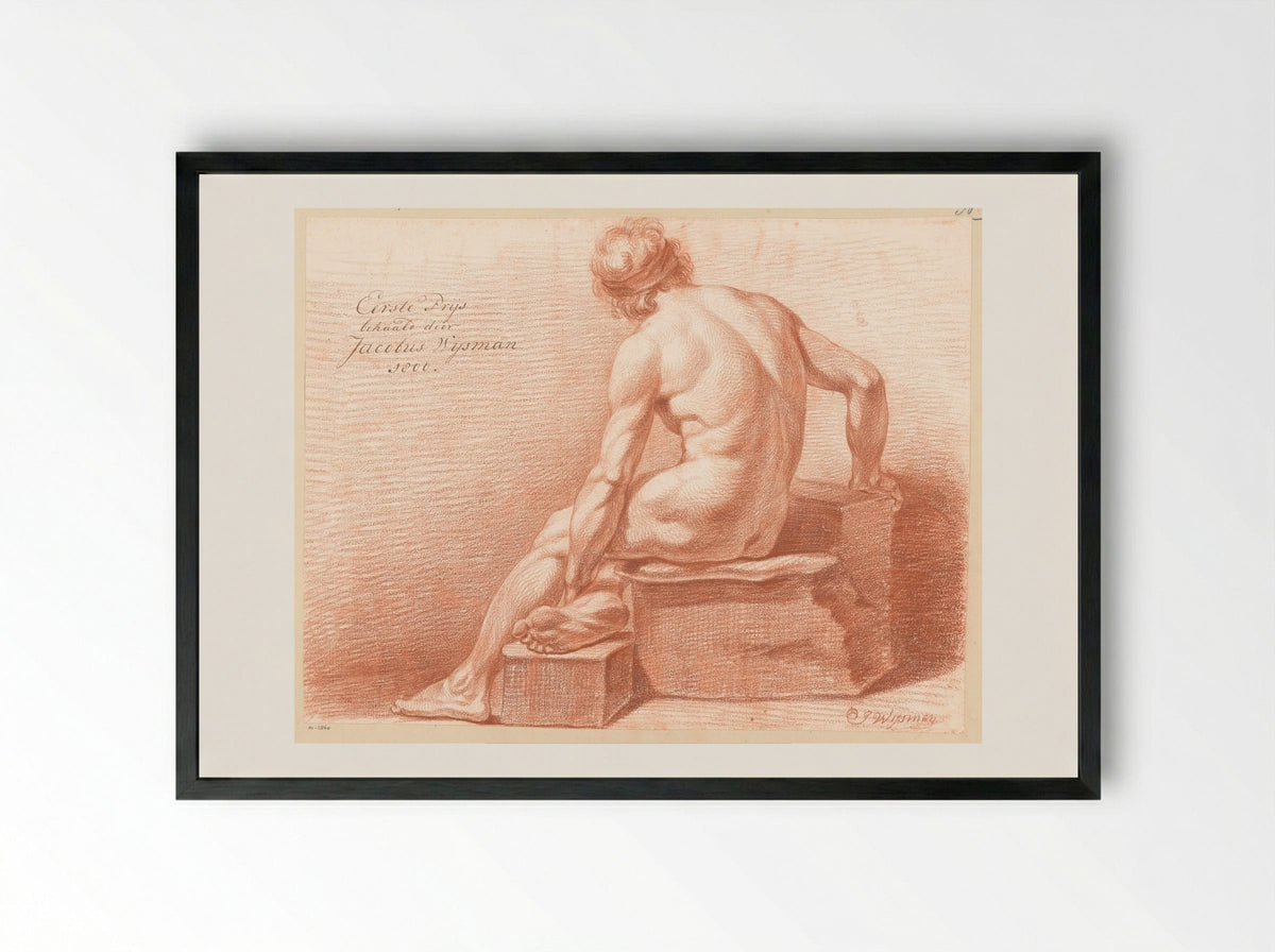 Seated Male Nude, Seen from the Back - Jacobus Wijsman - Framed Print Black