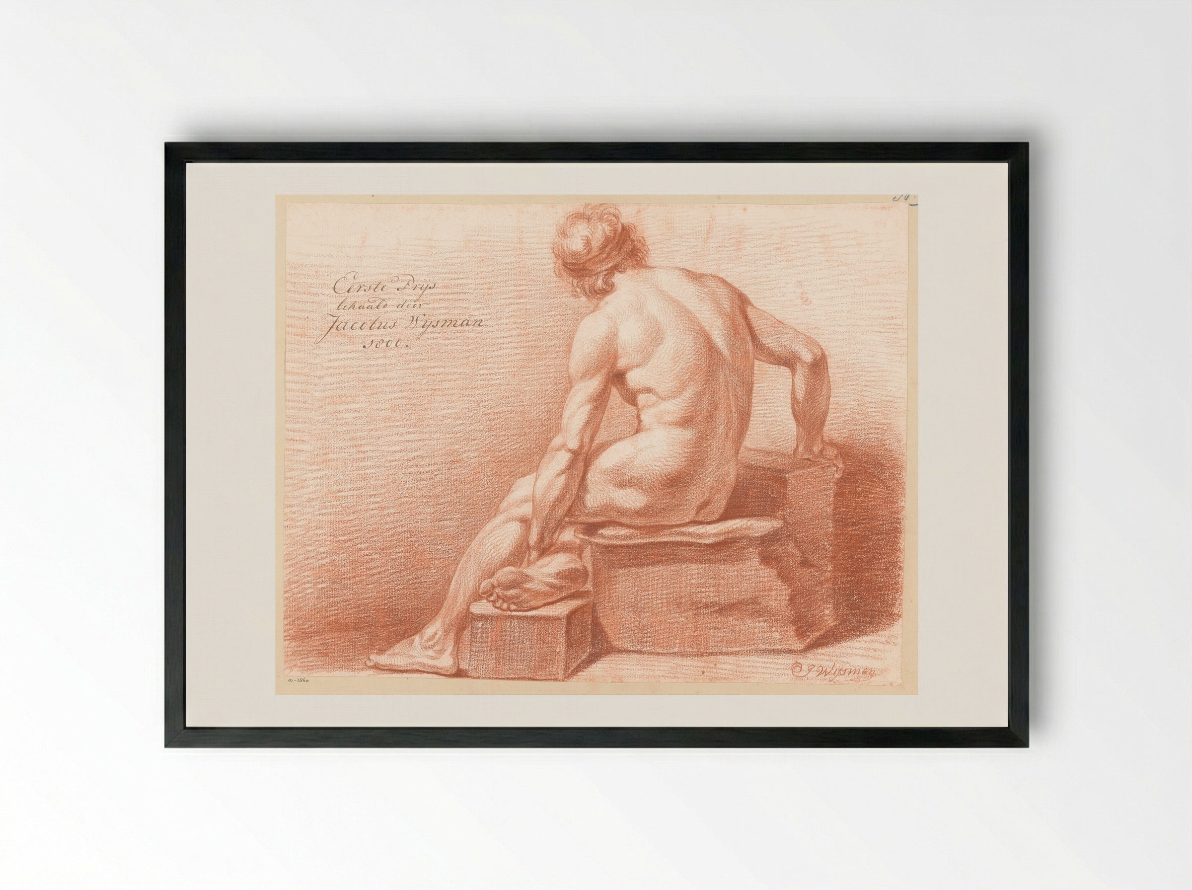 Seated Male Nude, Seen from the Back - Jacobus Wijsman - Framed Print Black