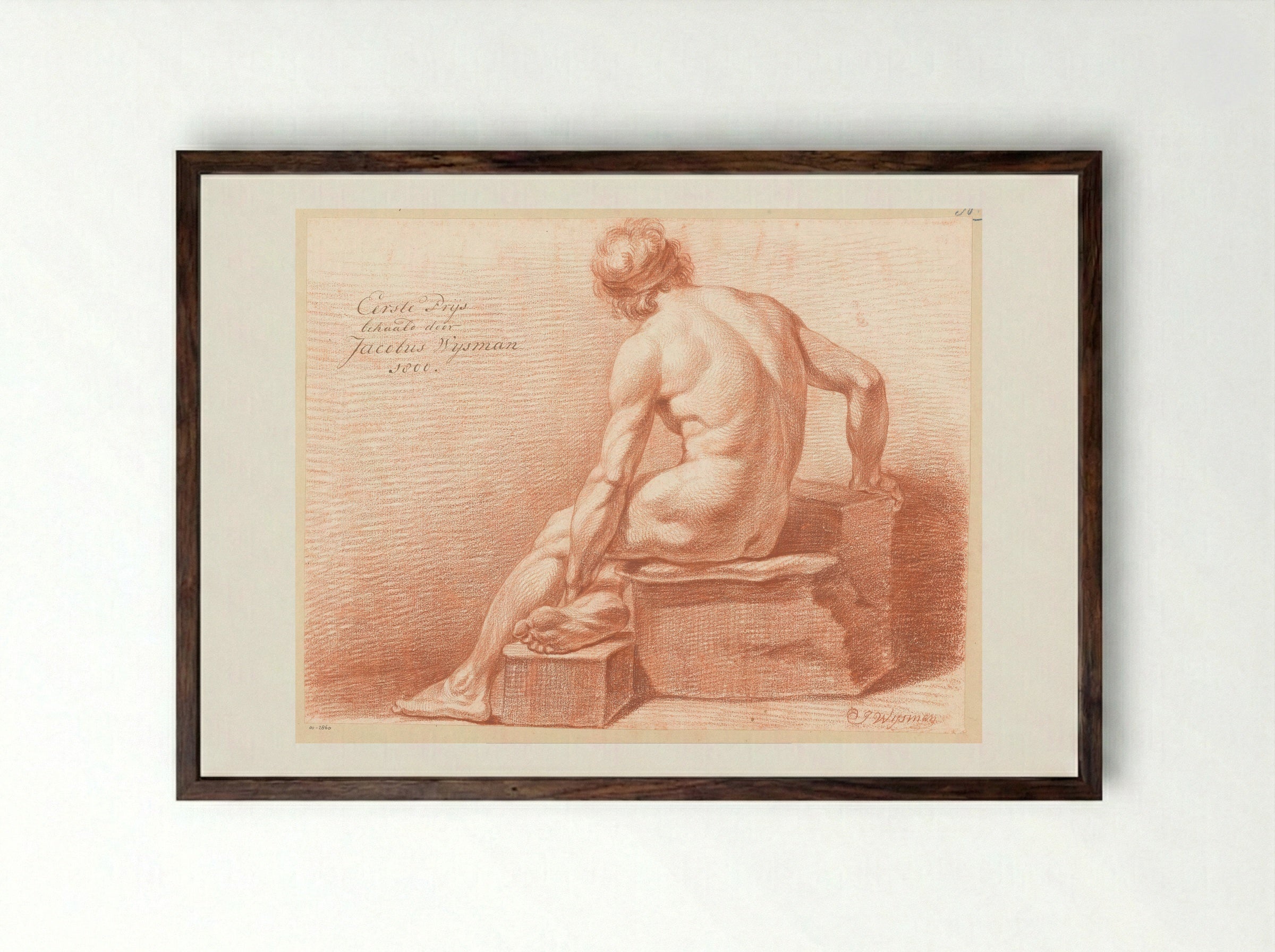 Seated Male Nude, Seen from the Back - Jacobus Wijsman - Framed Print Dark Wood