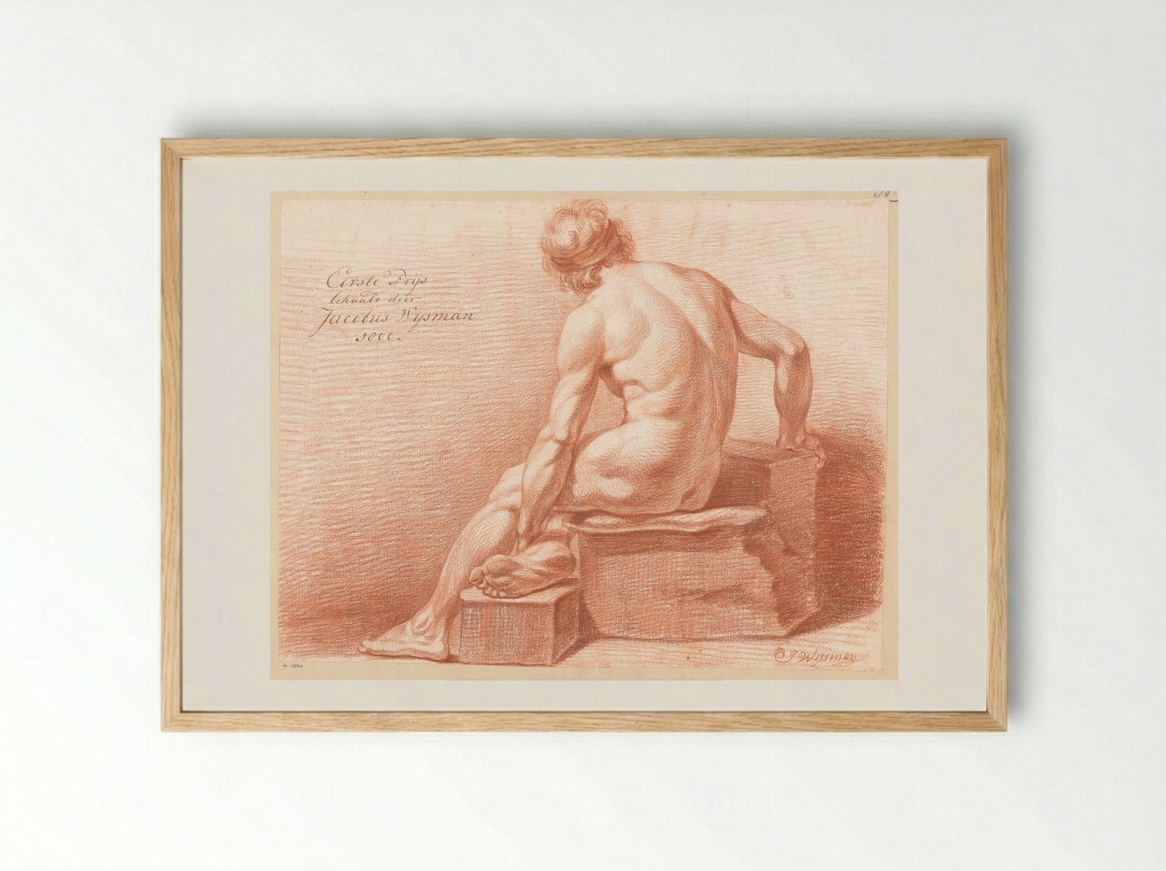 Seated Male Nude, Seen from the Back - Jacobus Wijsman - Framed Print Wood