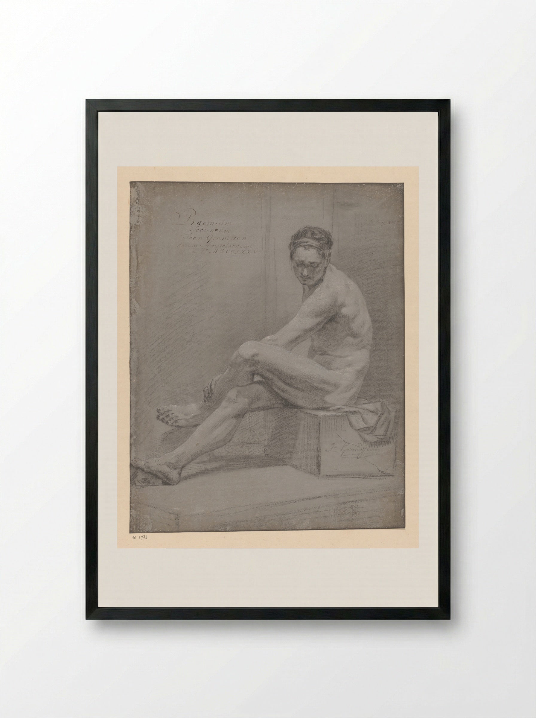 Seated Male Nude (Study for Academy Prize) - Jean Grandjean - Framed Print Black
