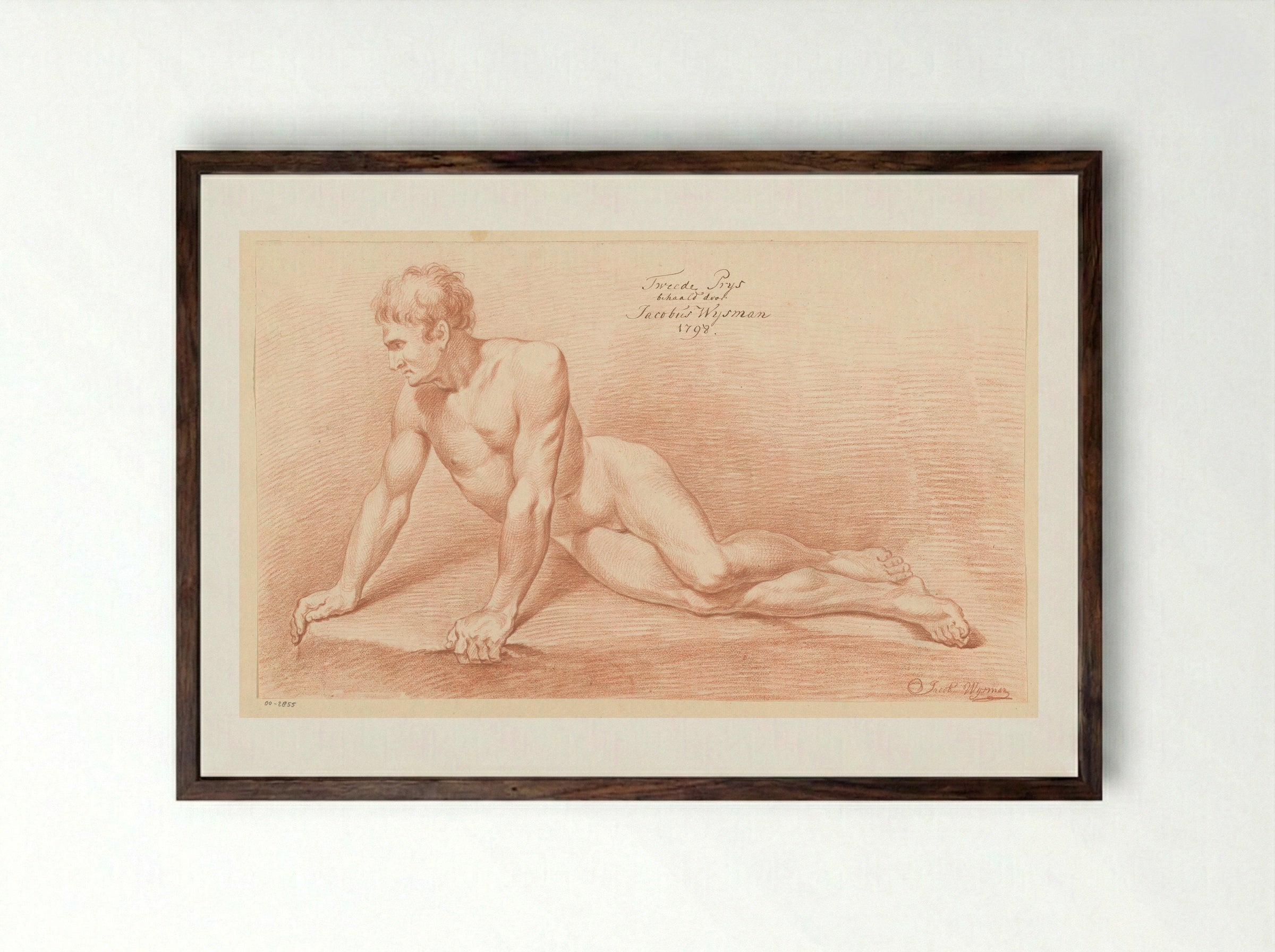 Seated Male Nude (Study in Red Chalk) - Jacobus Wijsman - Framed Print Dark Wood