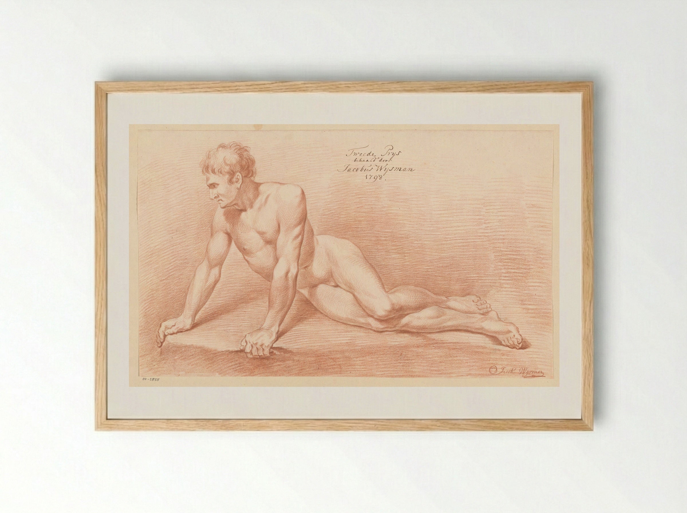 Seated Male Nude (Study in Red Chalk) - Jacobus Wijsman - Framed Print Wood