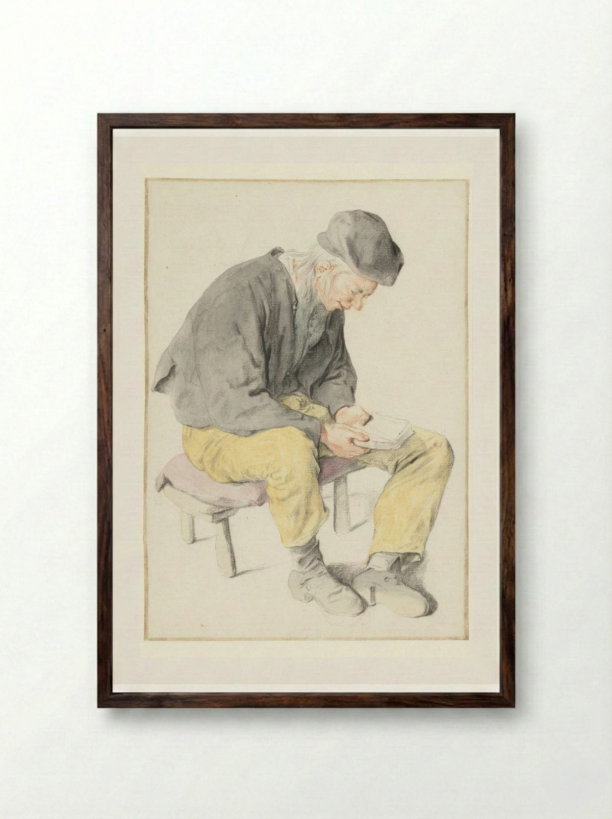 Seated Man Reading, Facing Right - Cornelis Dusart - Framed Print Dark Wood
