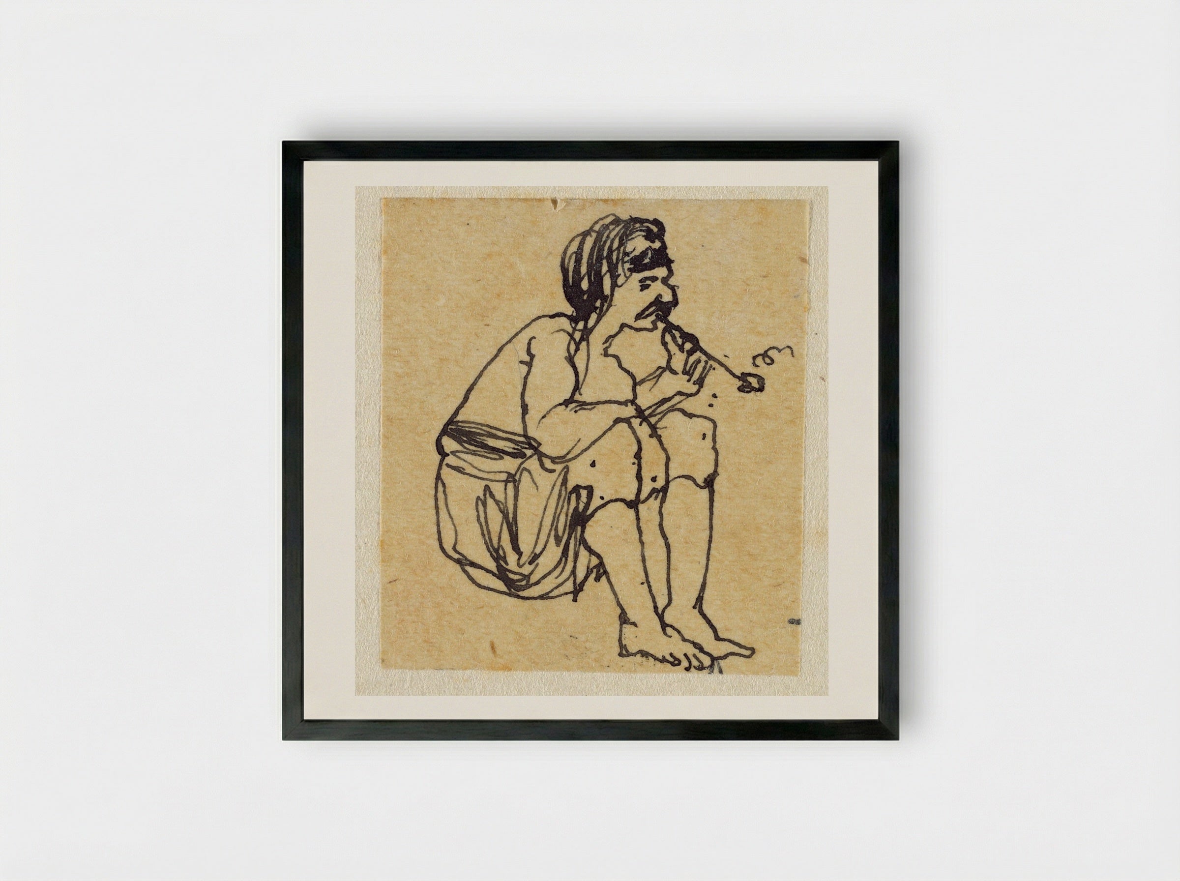 Seated Man Smoking a Pipe - Rodolphe Bresdin - Framed Print Black