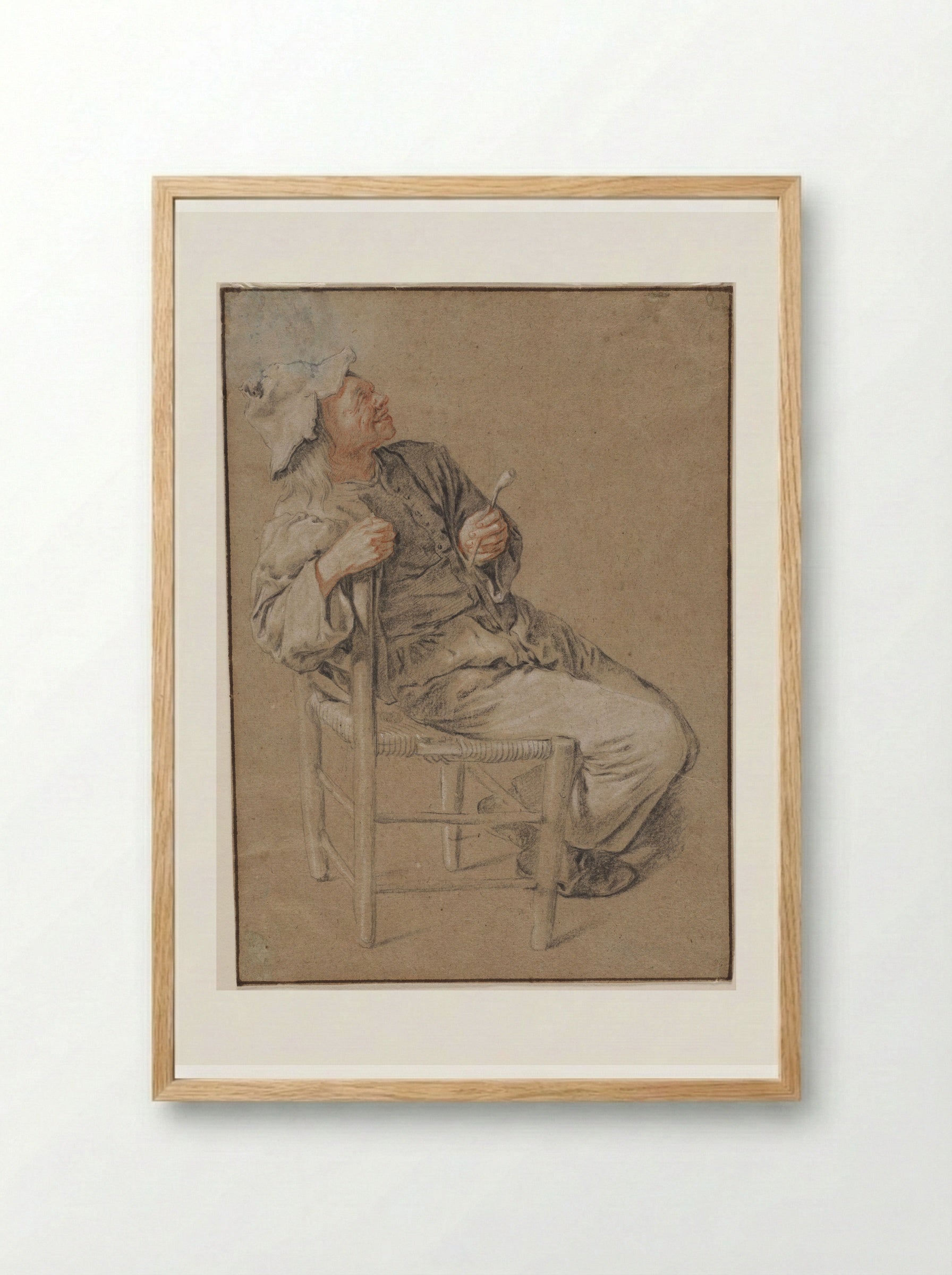 Seated Man holding a Pipe with his Arm over a Chair - Cornelis Dusart - Framed Print Wood