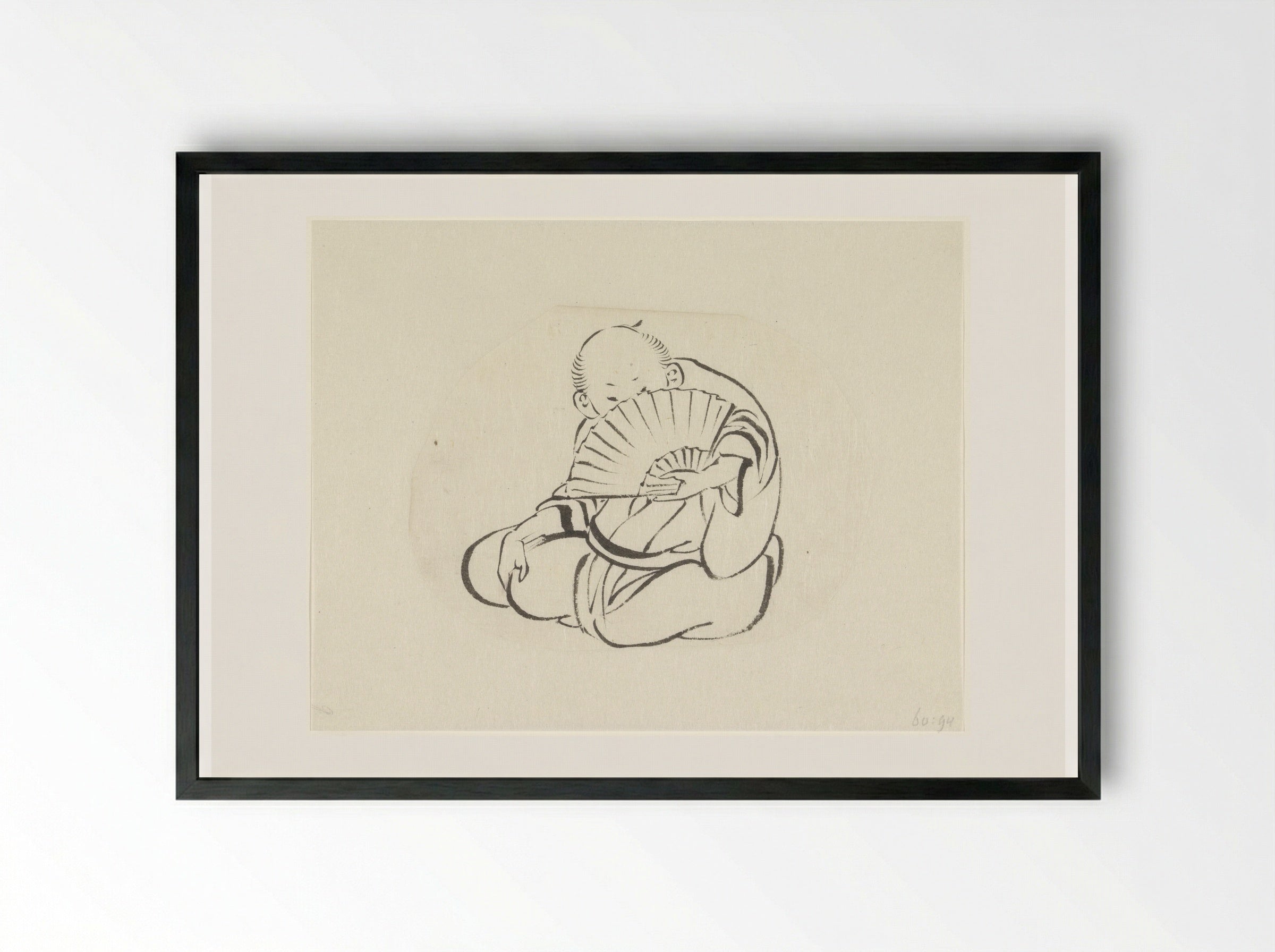 Seated Man with a Fan - Totoya Hokkei - Framed Print Black