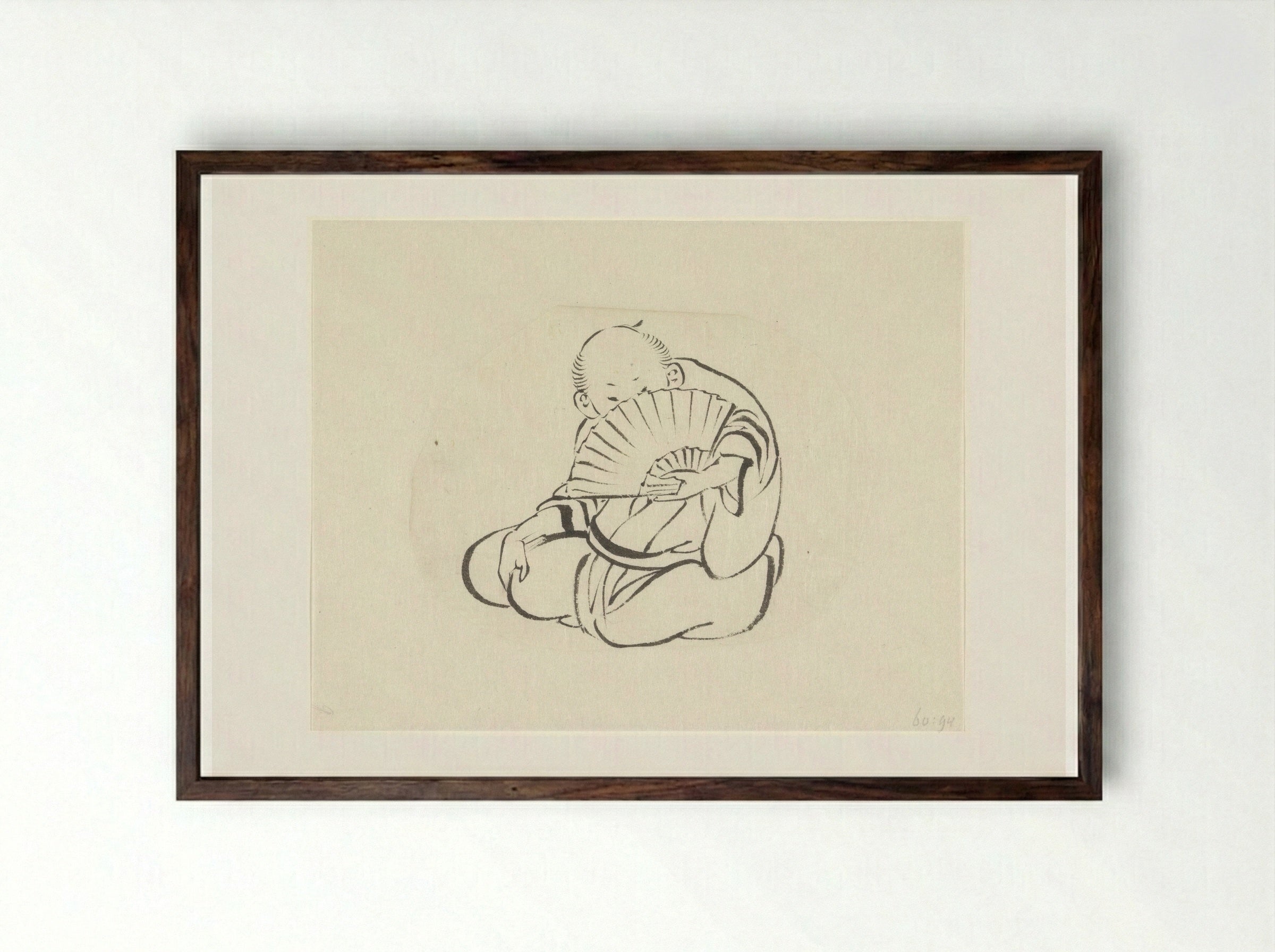 Seated Man with a Fan - Totoya Hokkei - Framed Print Dark Wood