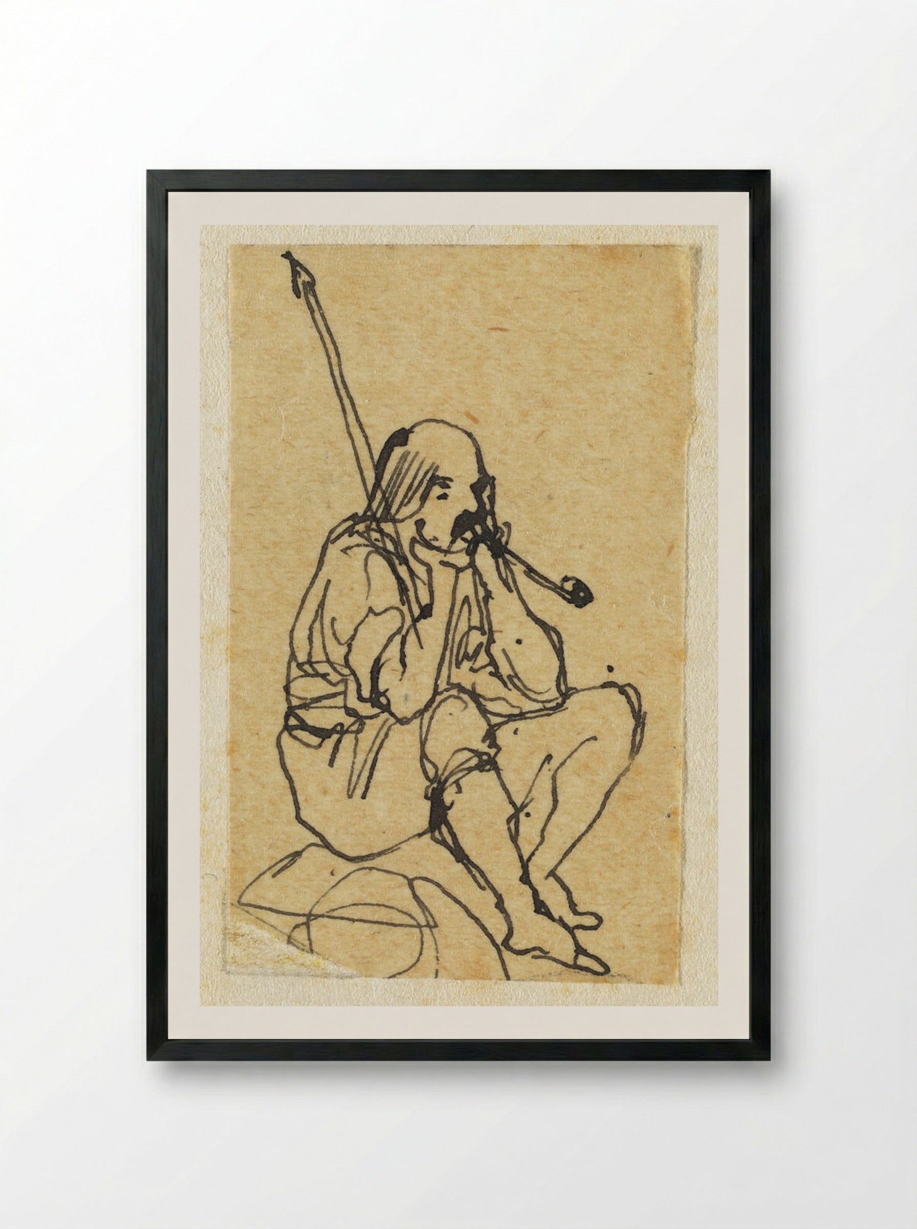 Seated Man with a Stick, Smoking a Pipe - Rodolphe Bresdin - Framed Print Black