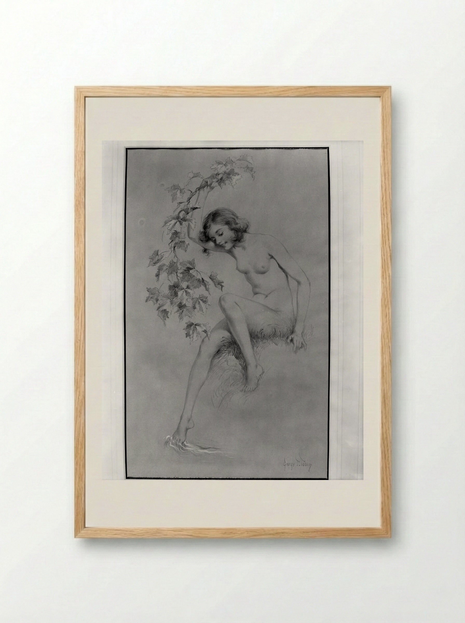 Seated Nude Dipping Foot in Stream - George Timothy Tobin - Framed Print Wood