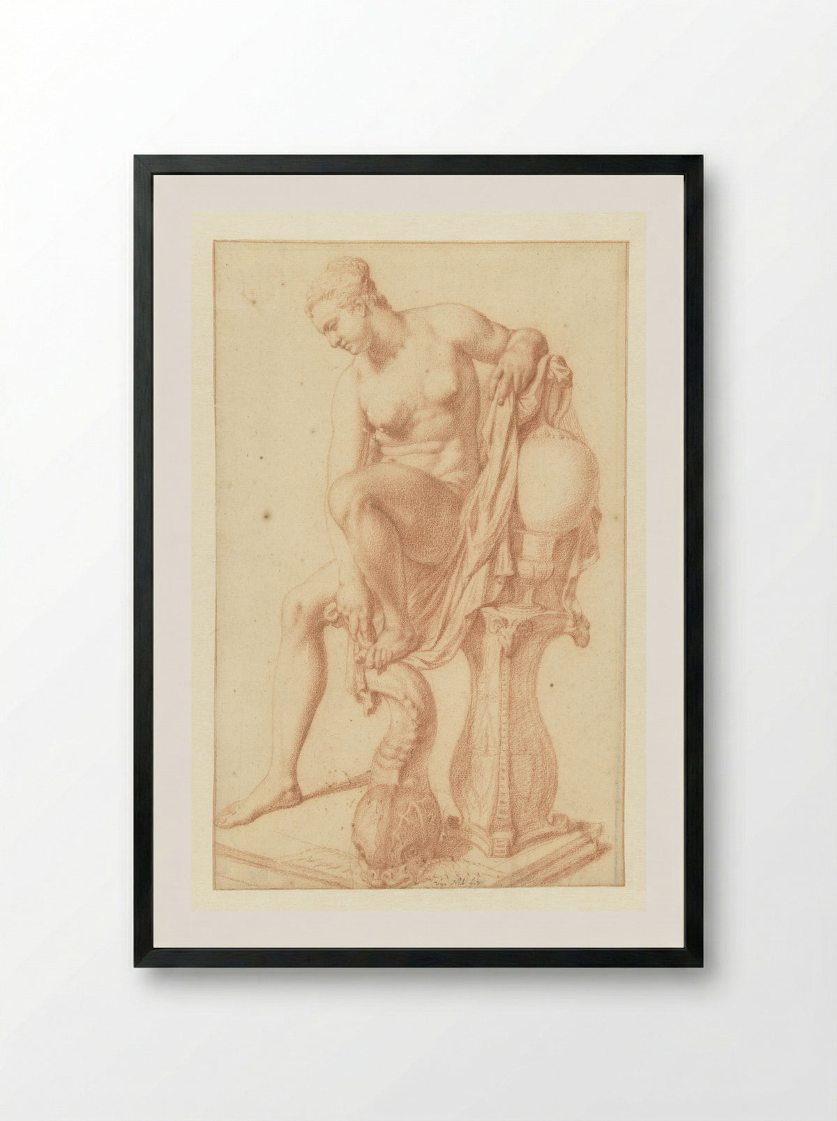 Seated Nude at Her Toilet - Jan van Neck - Framed Print Black