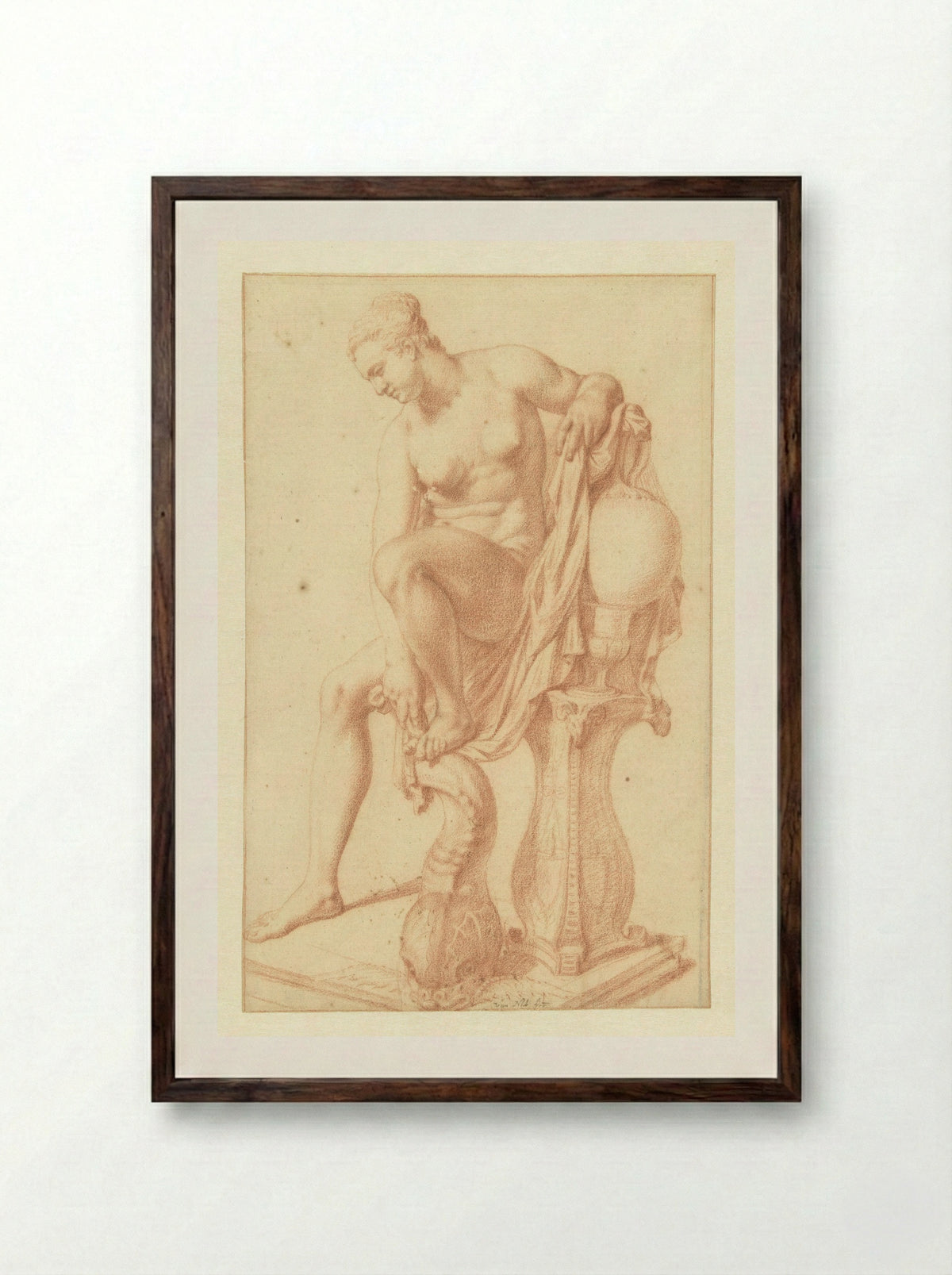 Seated Nude at Her Toilet - Jan van Neck - Framed Print Dark Wood