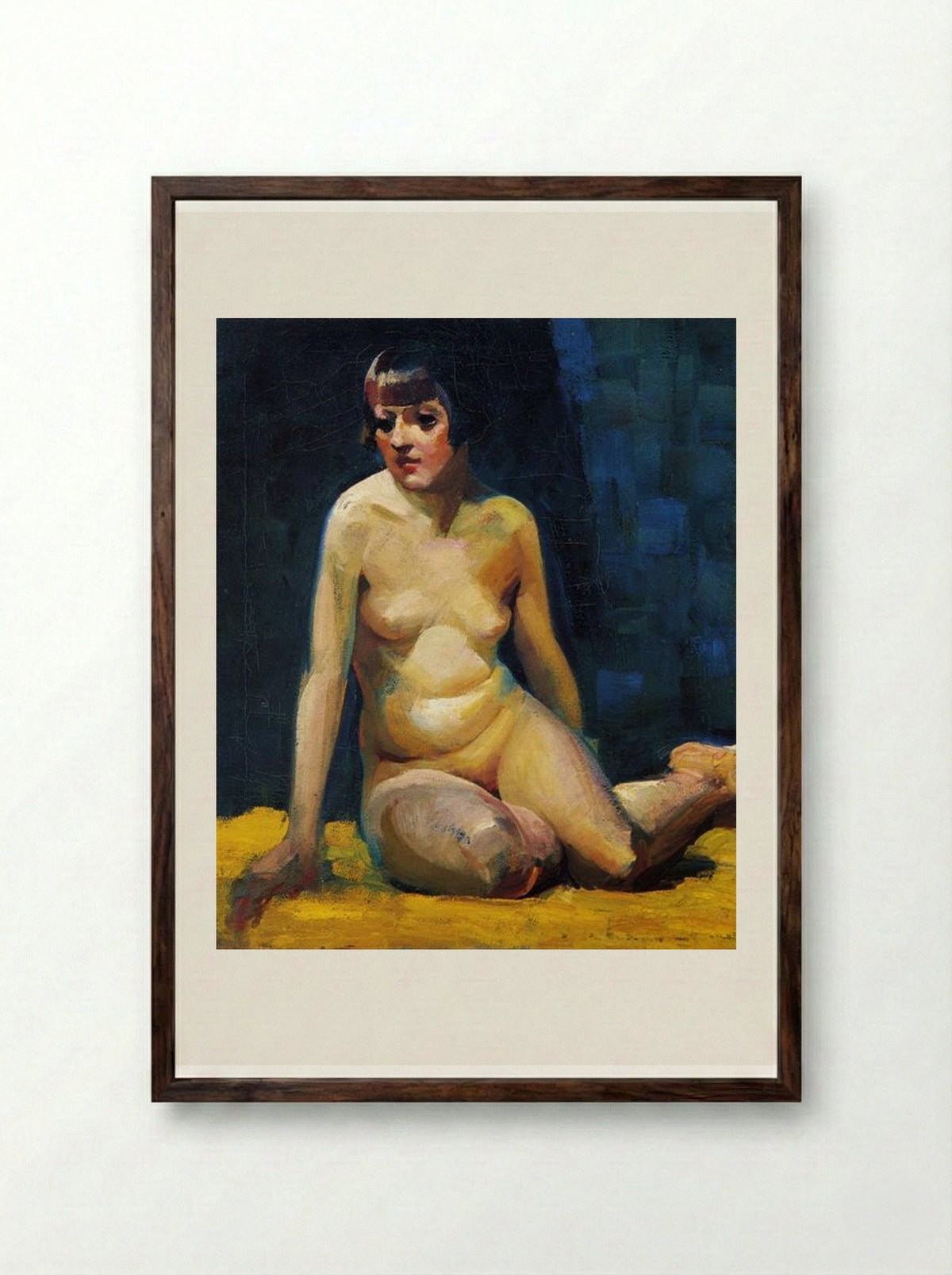 Seated Nude with Bobbed Hair - George Luks - Framed Print Dark Wood