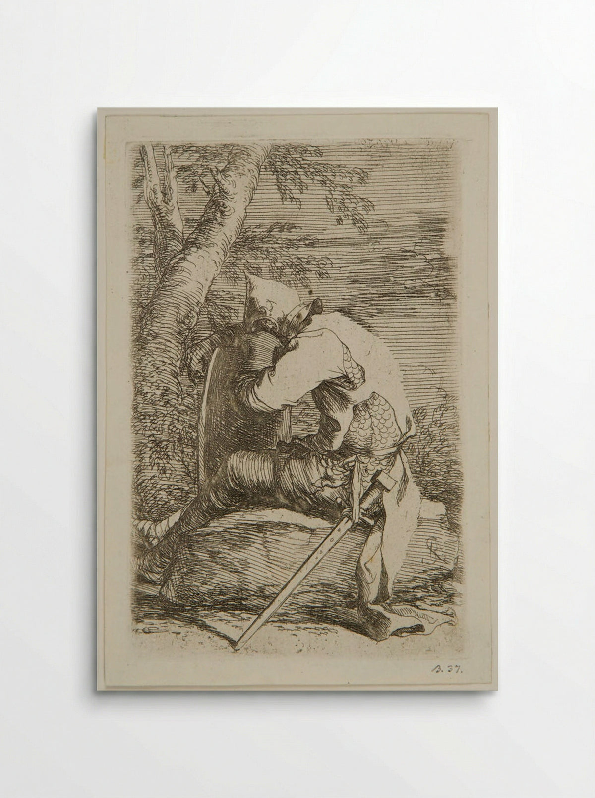 Seated Soldier Leaning on a Shield - Salvator Rosa - Poster