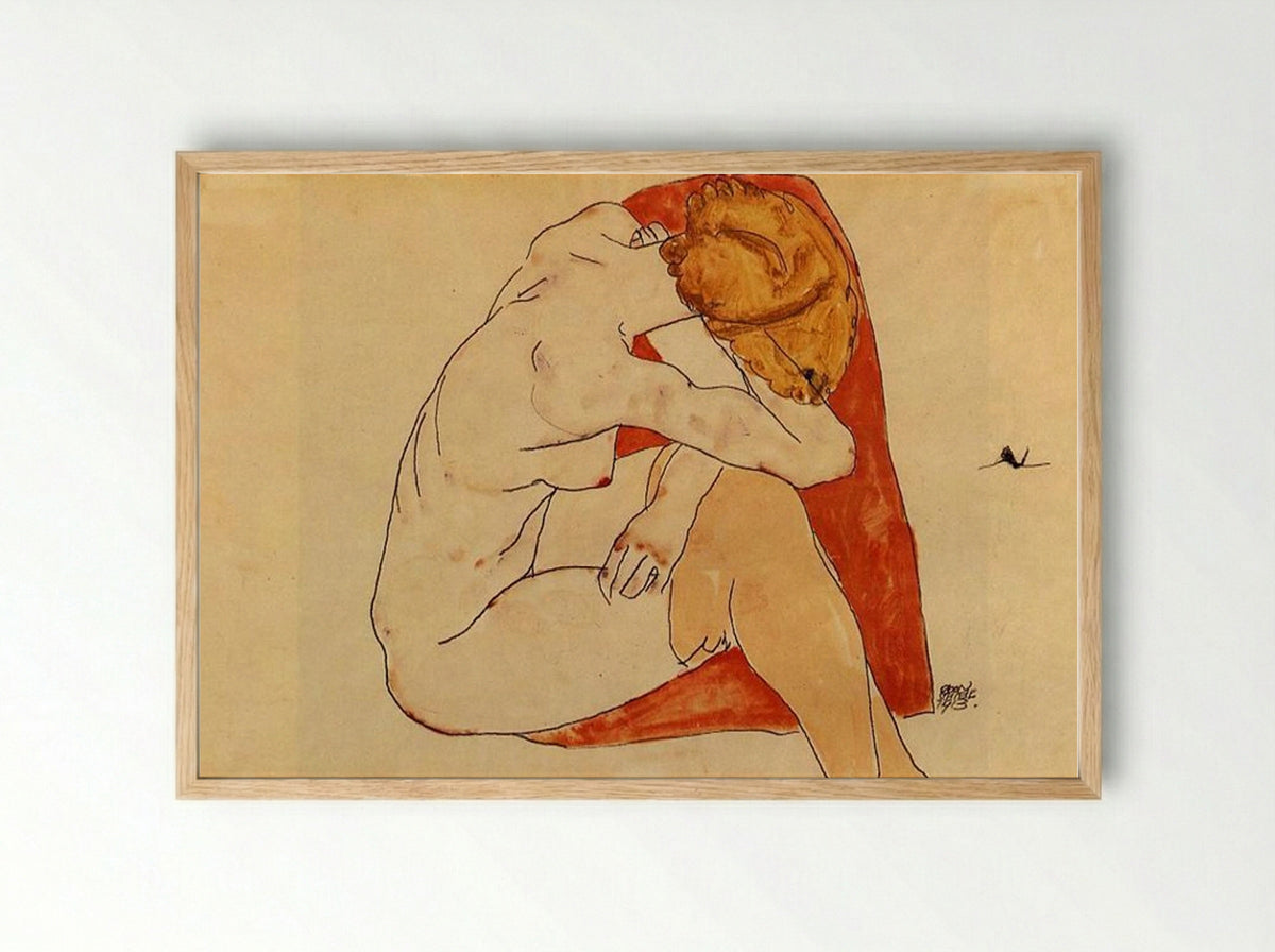 Seated Woman, Back View - Egon Schiele - Framed Print Wood