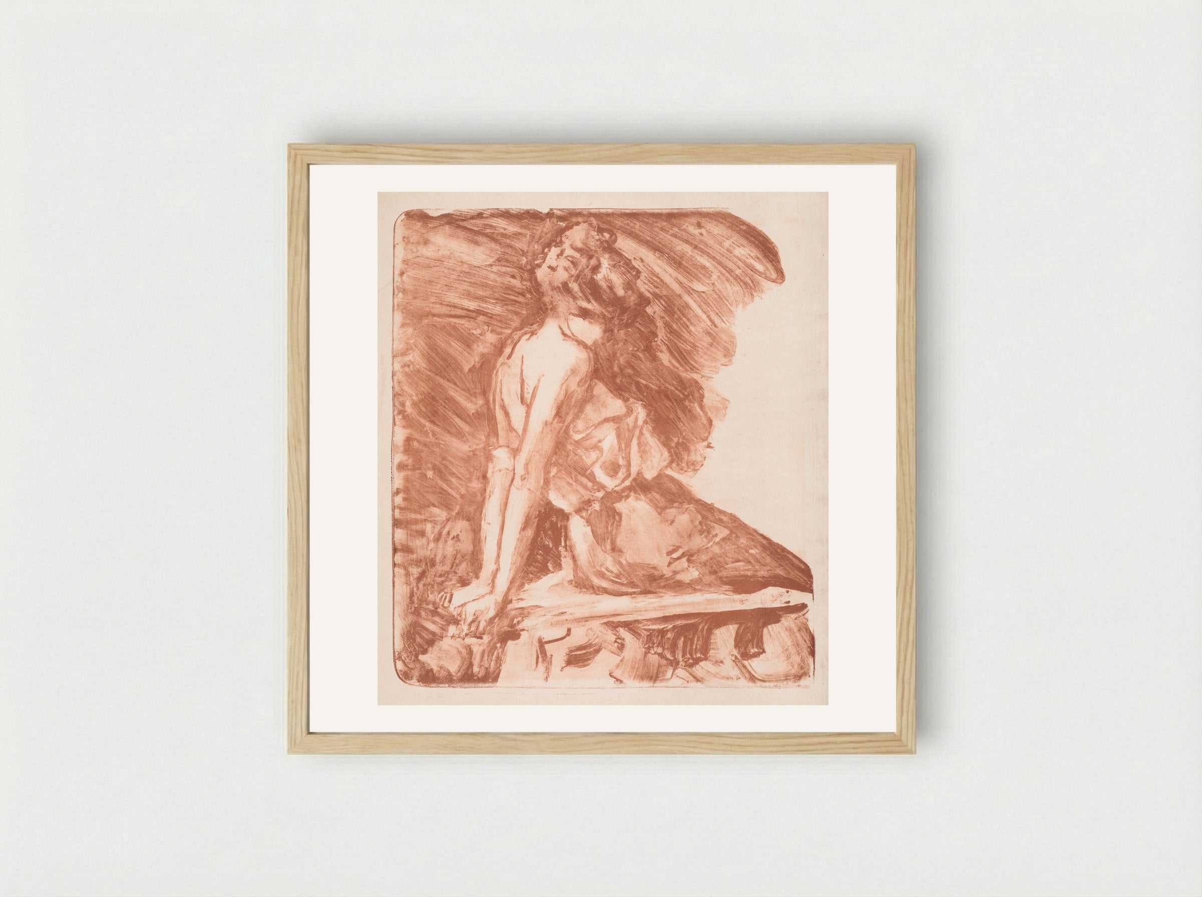 Seated Woman, Her Head Draped - Albert Belleroche - Framed Print Wood