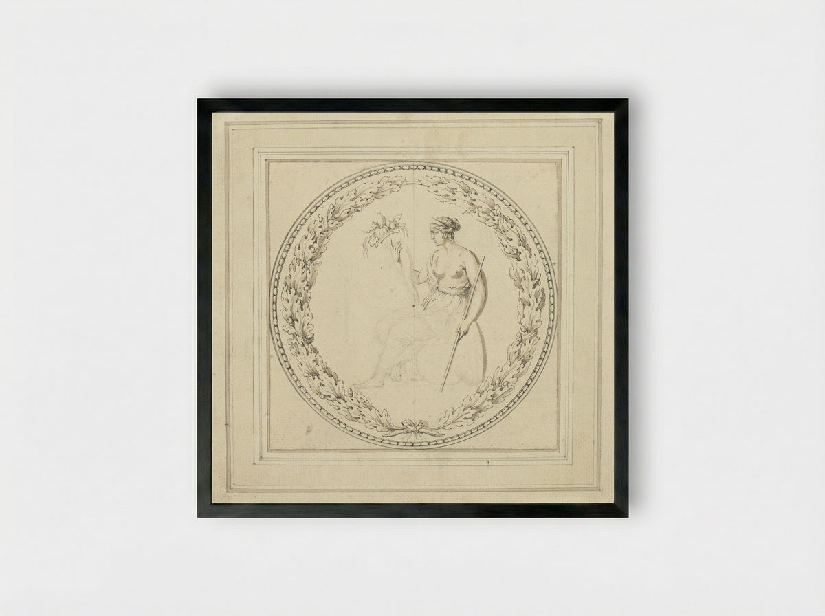 Seated Woman with Cornucopia - Giovanni Battista Cipriani - Framed Print Black