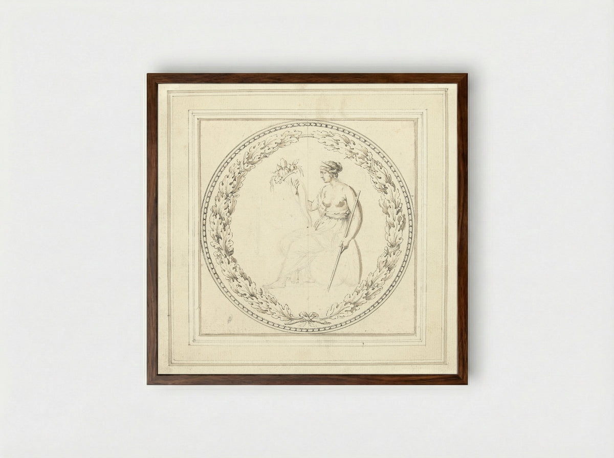 Seated Woman with Cornucopia - Giovanni Battista Cipriani - Framed Print Dark Wood
