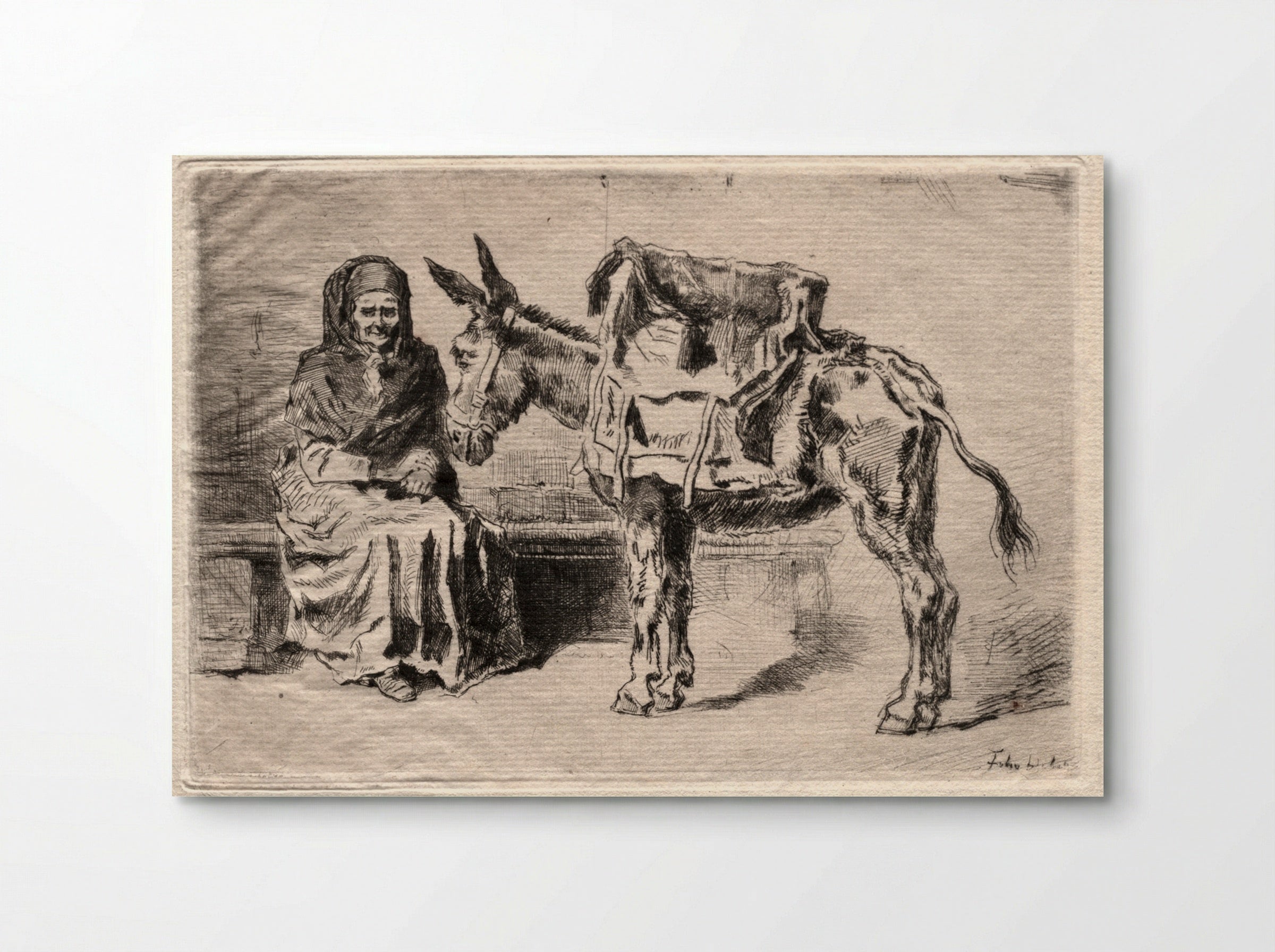 Seated Woman with Mule - Félix Hilaire Buhot - Poster