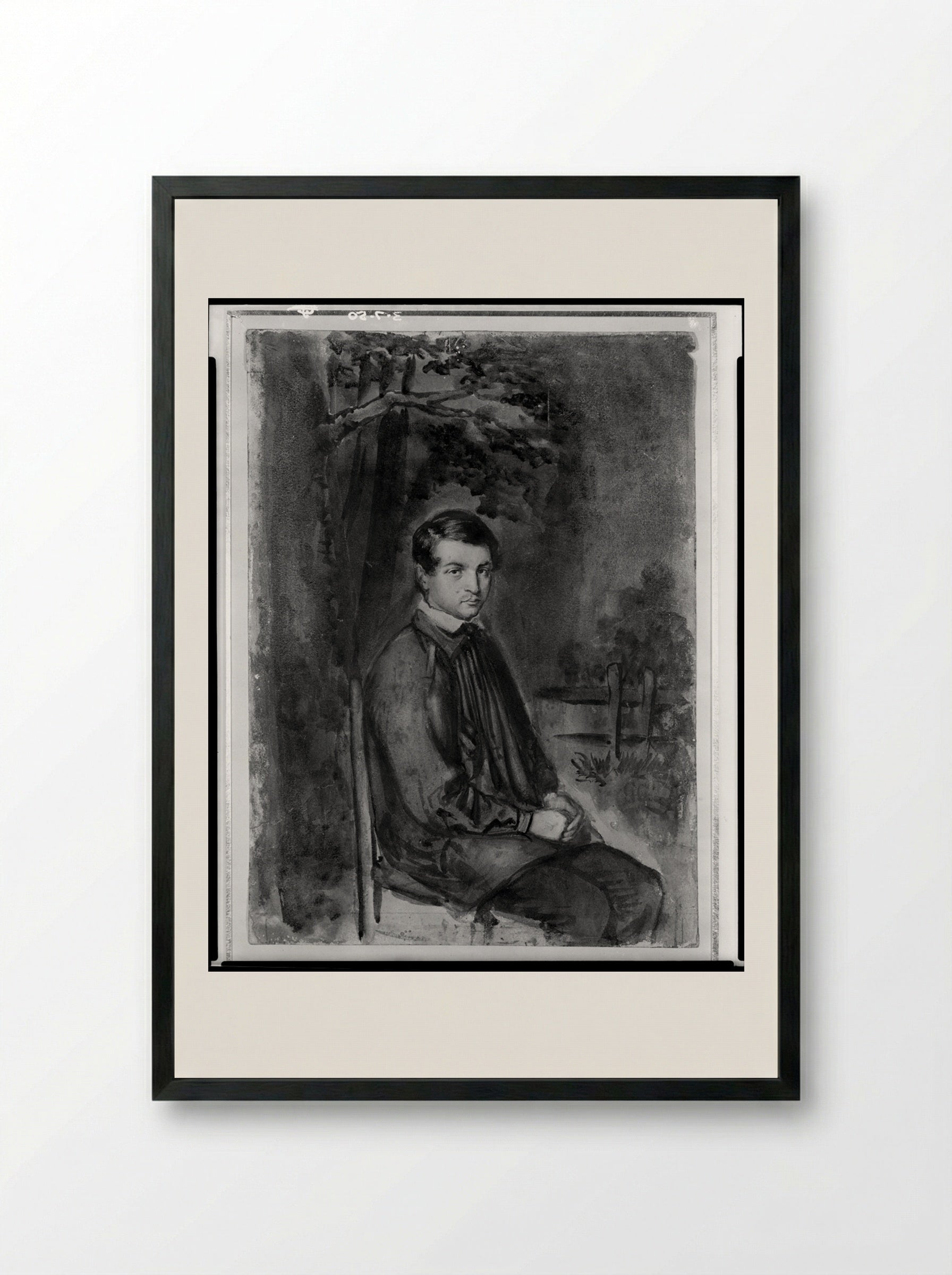 Seated Young Man Wearing a Smock - Gustave Courbet - Framed Print Black