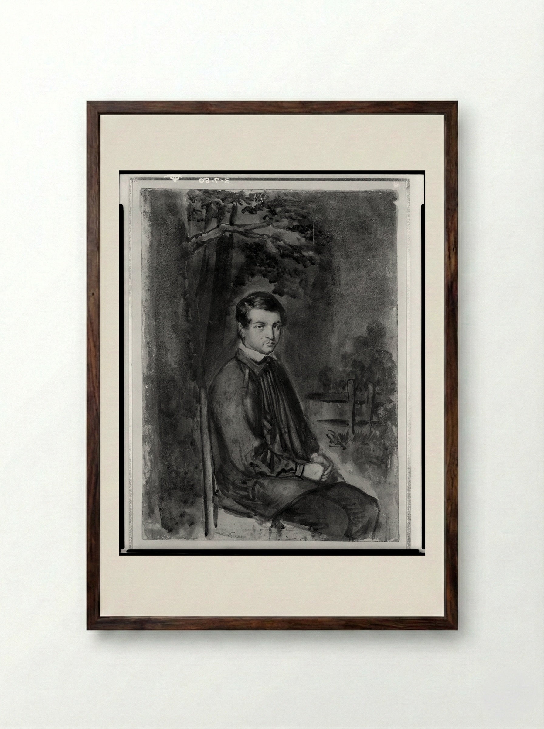 Seated Young Man Wearing a Smock - Gustave Courbet - Framed Print Dark Wood