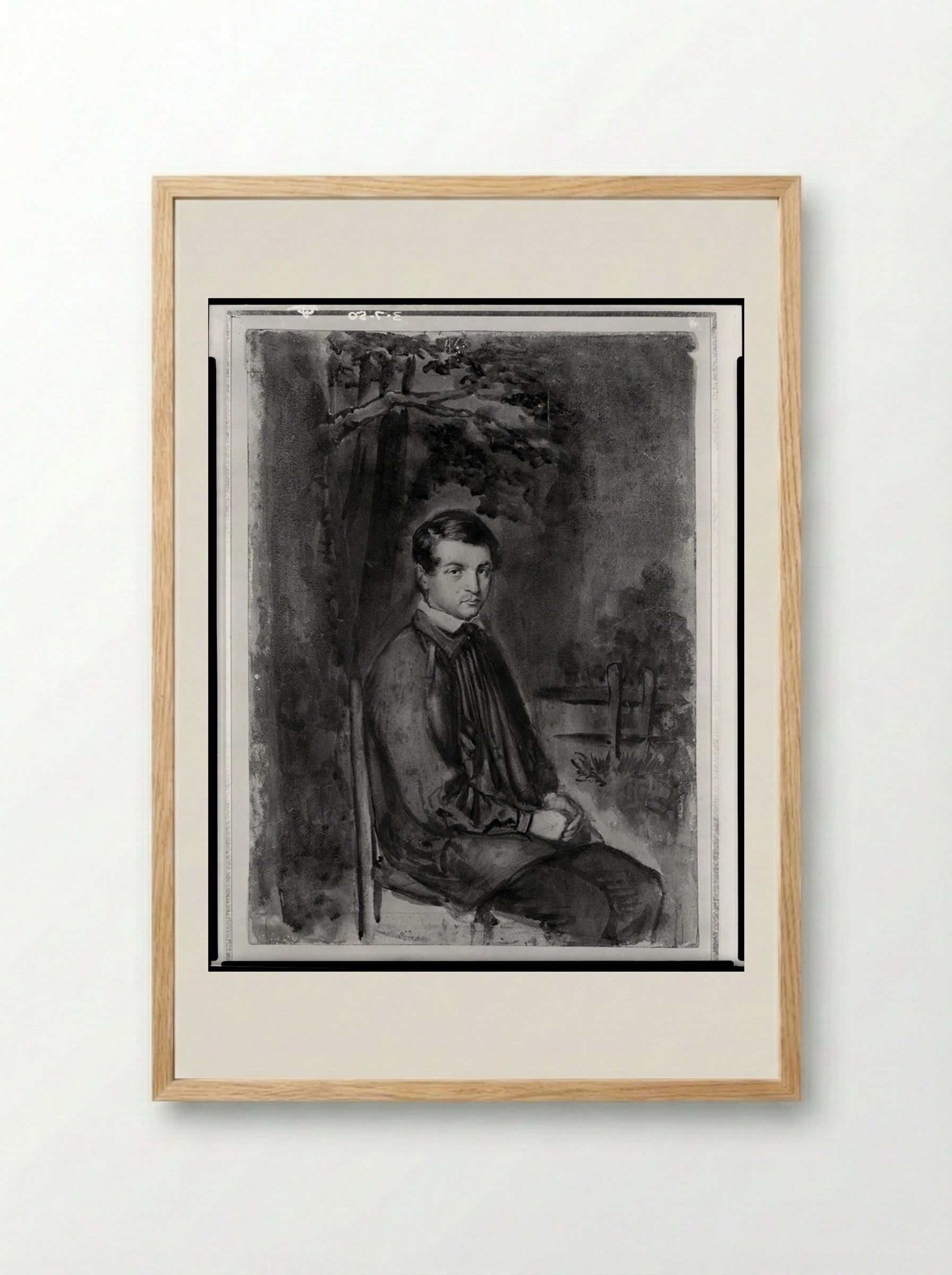 Seated Young Man Wearing a Smock - Gustave Courbet - Framed Print Wood