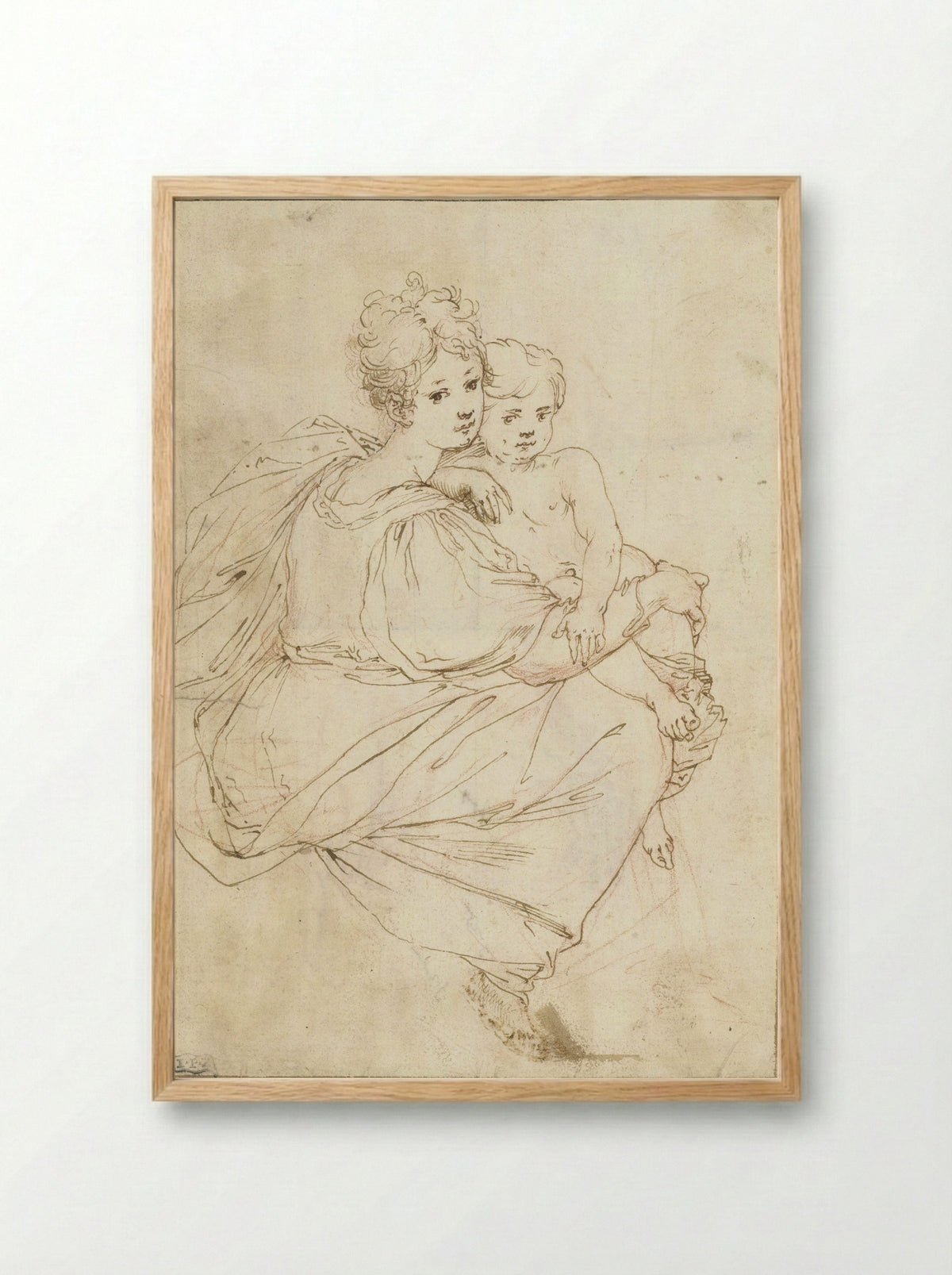 Seated Young Woman with a Nude Child on Her Lap - Cristofano Gherardi - Framed Print Wood