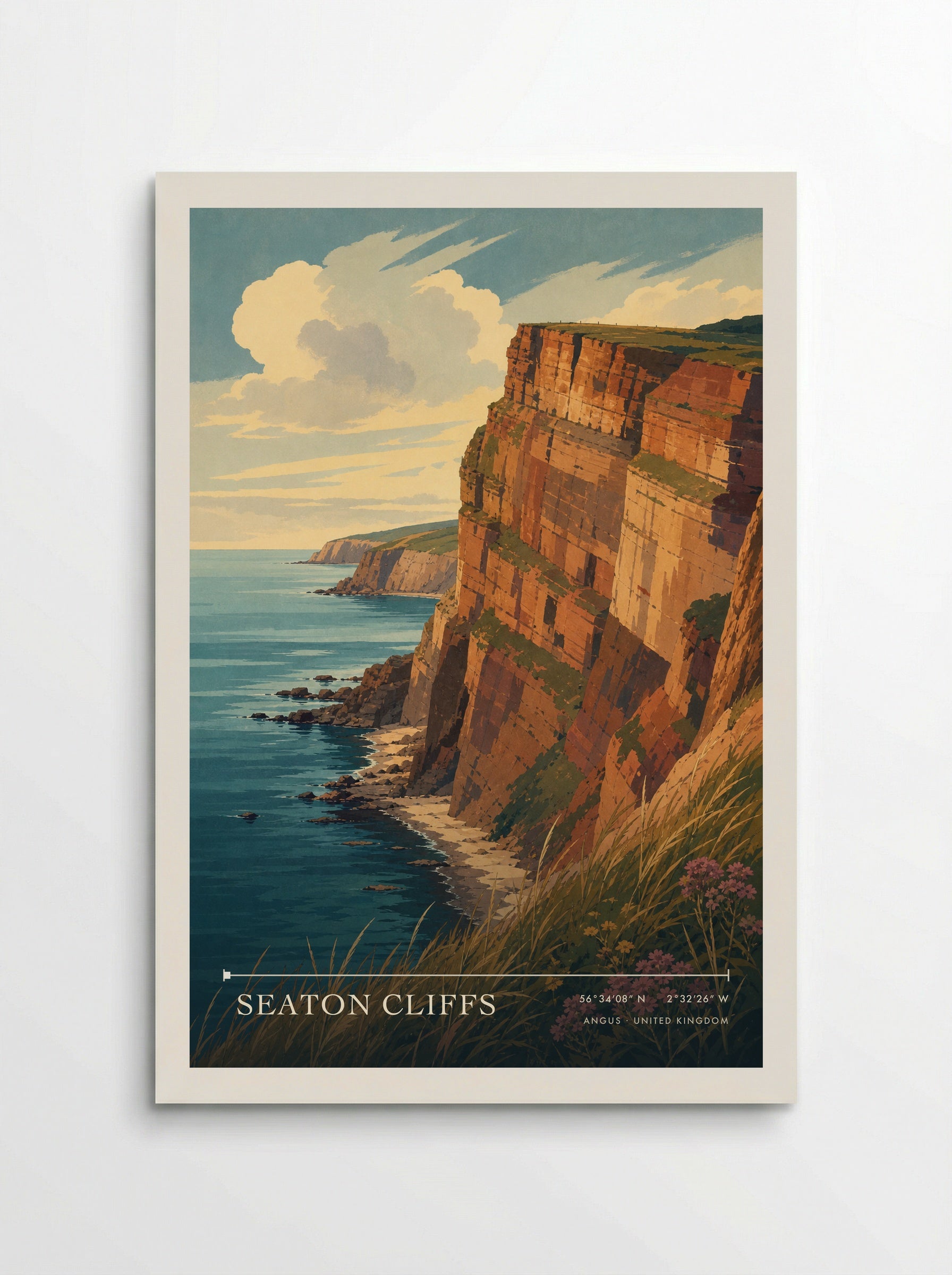 Seaton Cliffs Angus United Kingdom Travel Poster - Poster