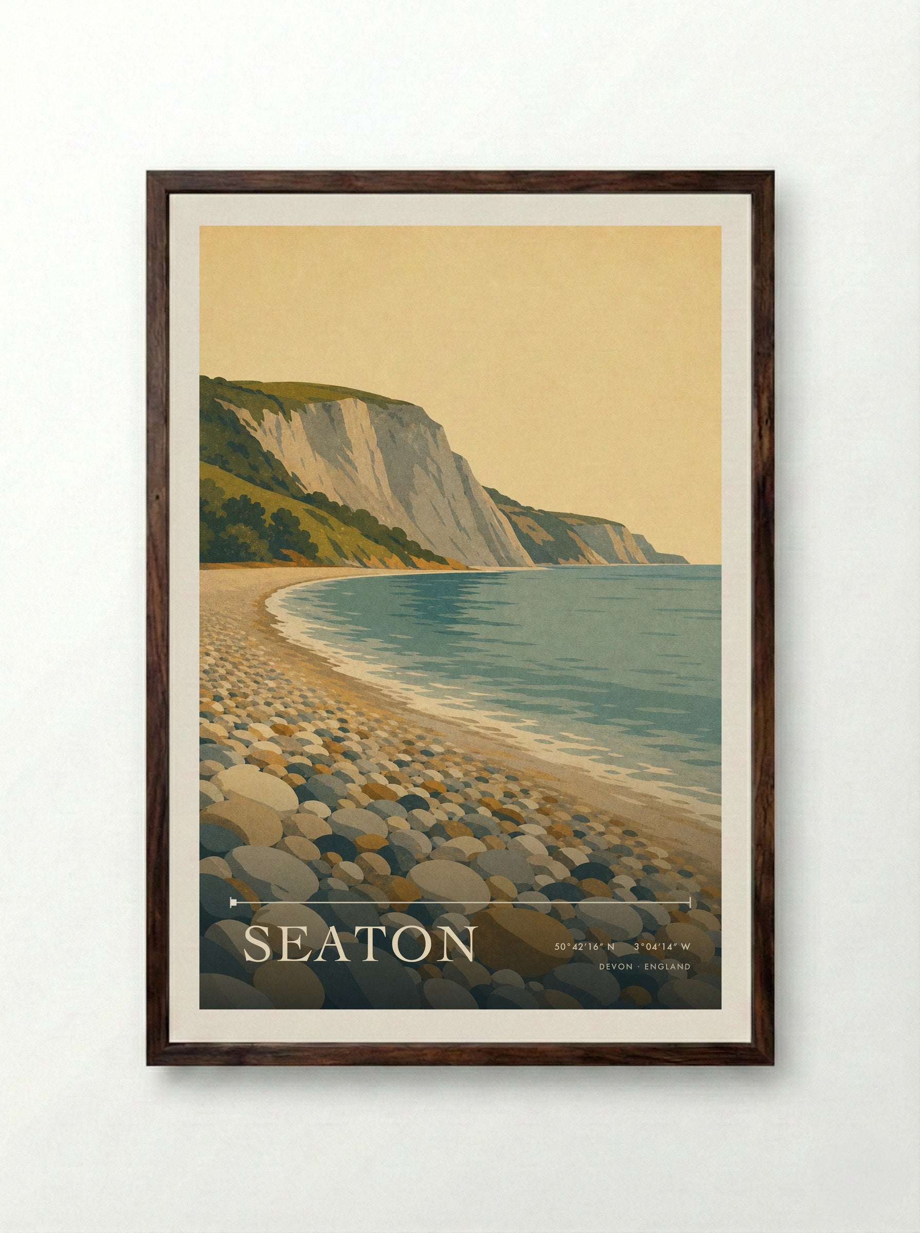 Seaton Devon England Travel Poster - Framed Print Dark Wood