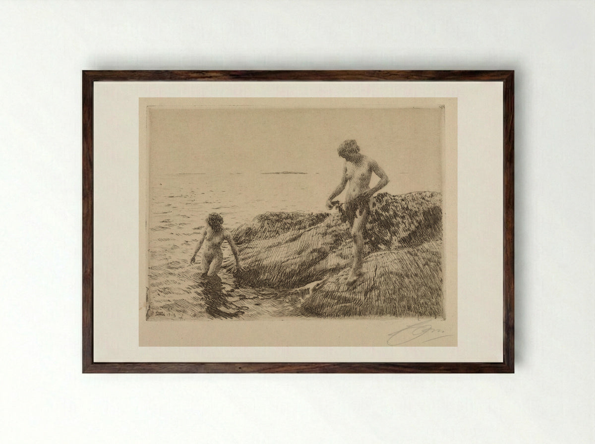 Seaward Skerries - Anders Zorn - Framed Print Dark Wood