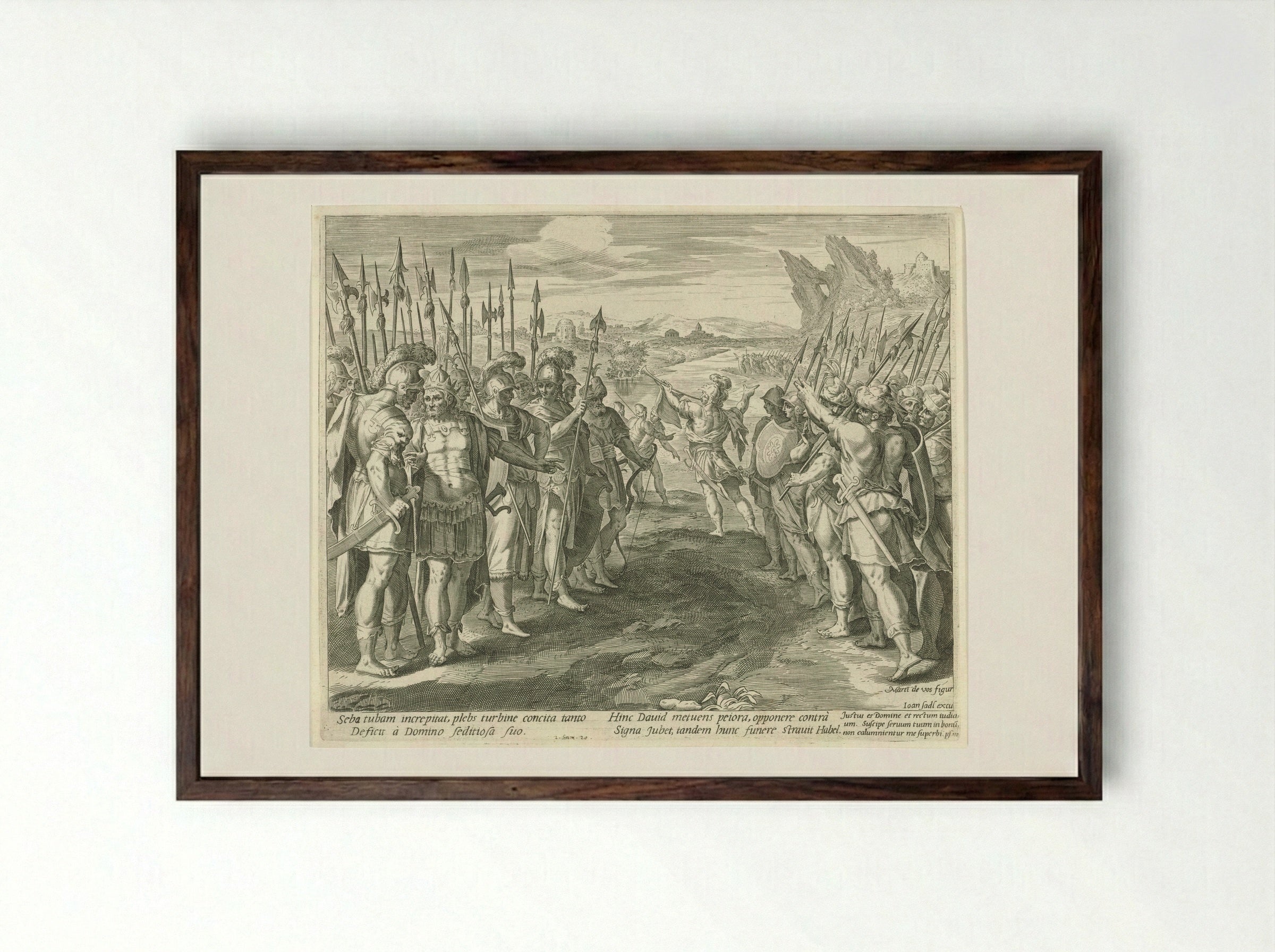 Seba Rebels Against King David - Aegidius Sadeler (II) - Framed Print Dark Wood