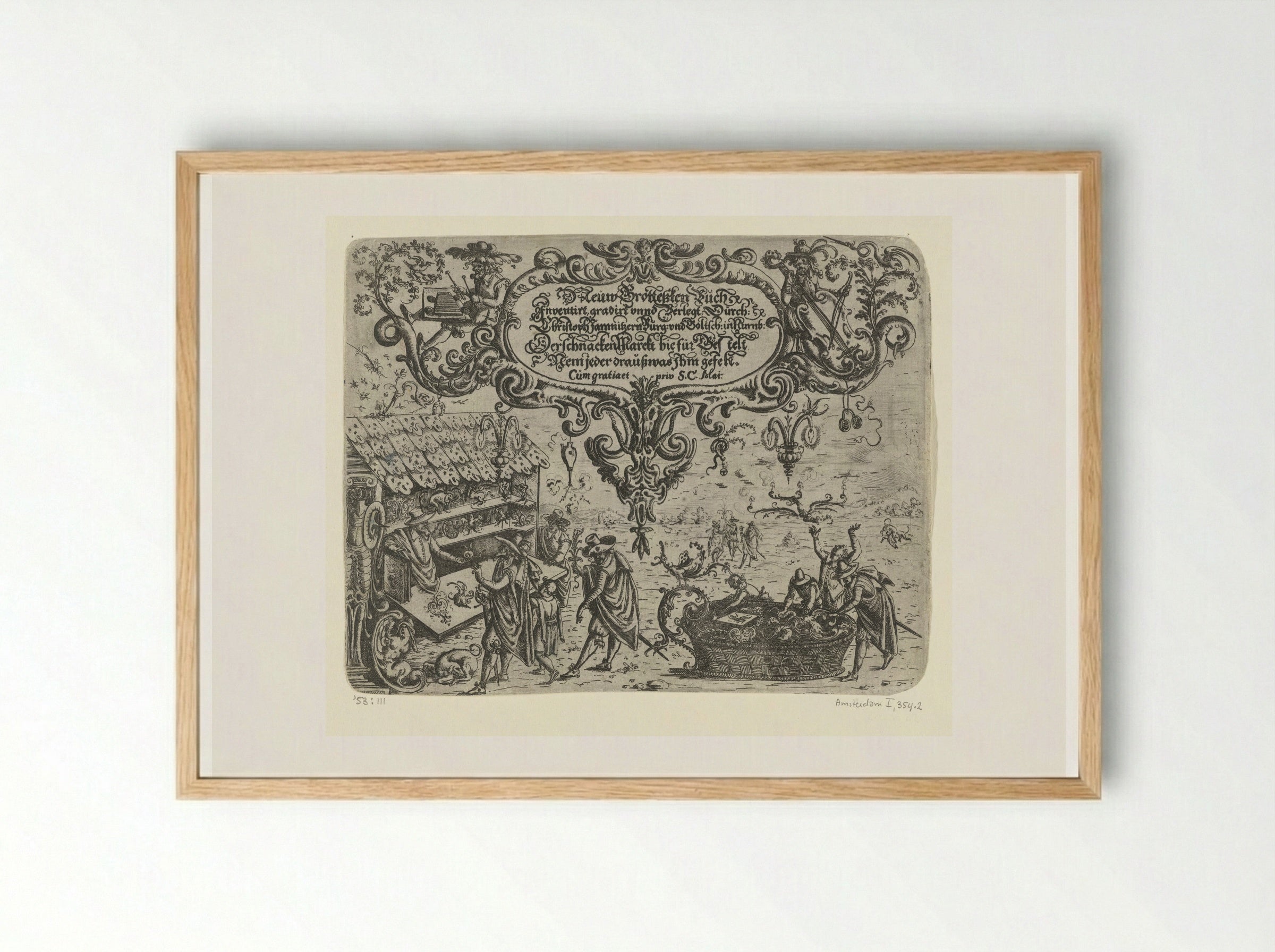 Second Title Page from Neuw Grottesken Buch - Christoph Jamnitzer - Framed Print Wood