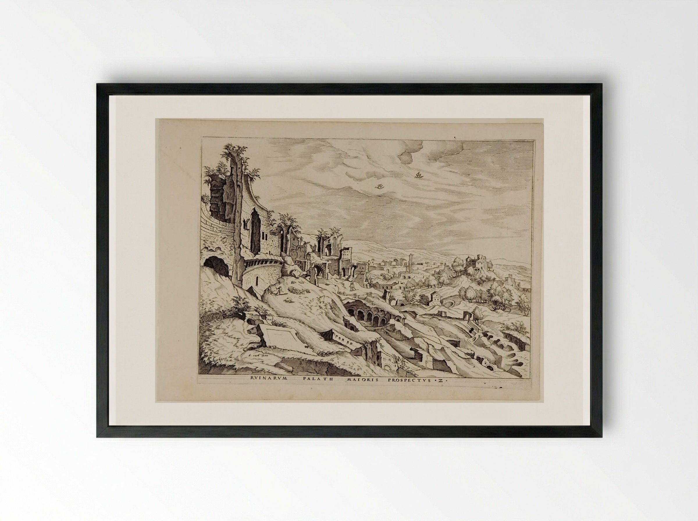 Second View of Ruins on the Palatine - Hieronymus Cock - Framed Print Black