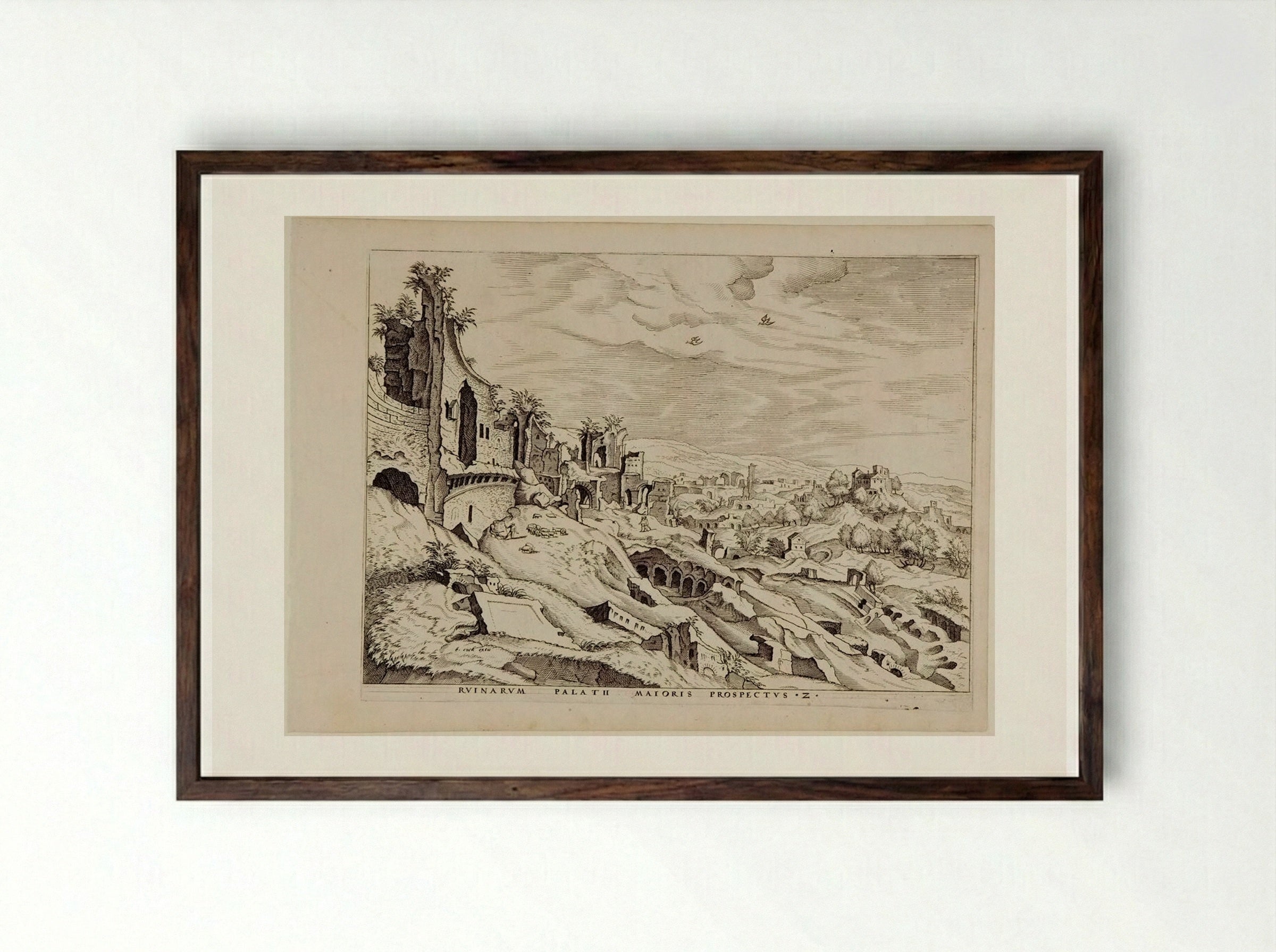 Second View of Ruins on the Palatine - Hieronymus Cock - Framed Print Dark Wood