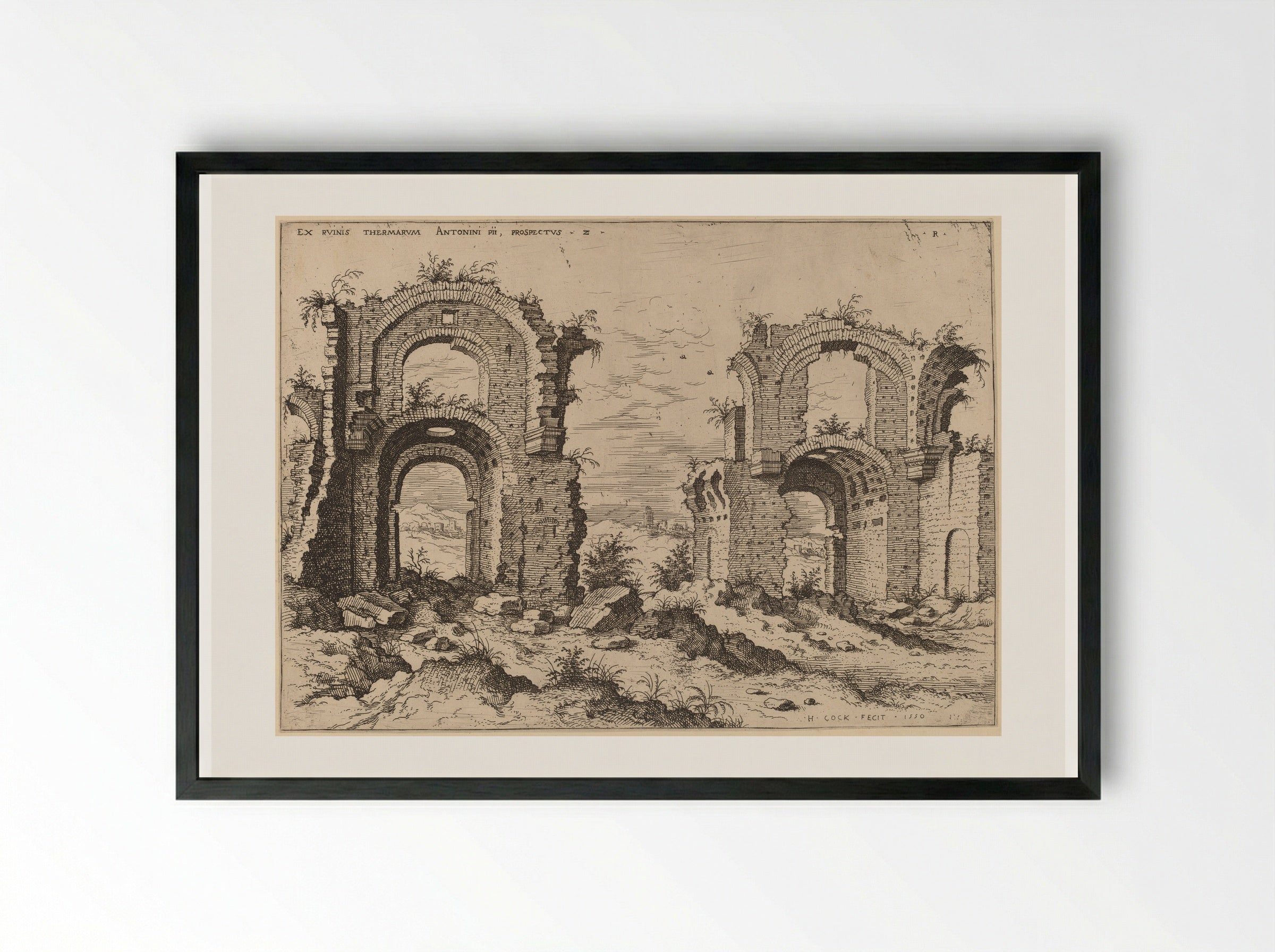 Second View of the Baths of Diocletian - Hieronymus Cock - Framed Print Black