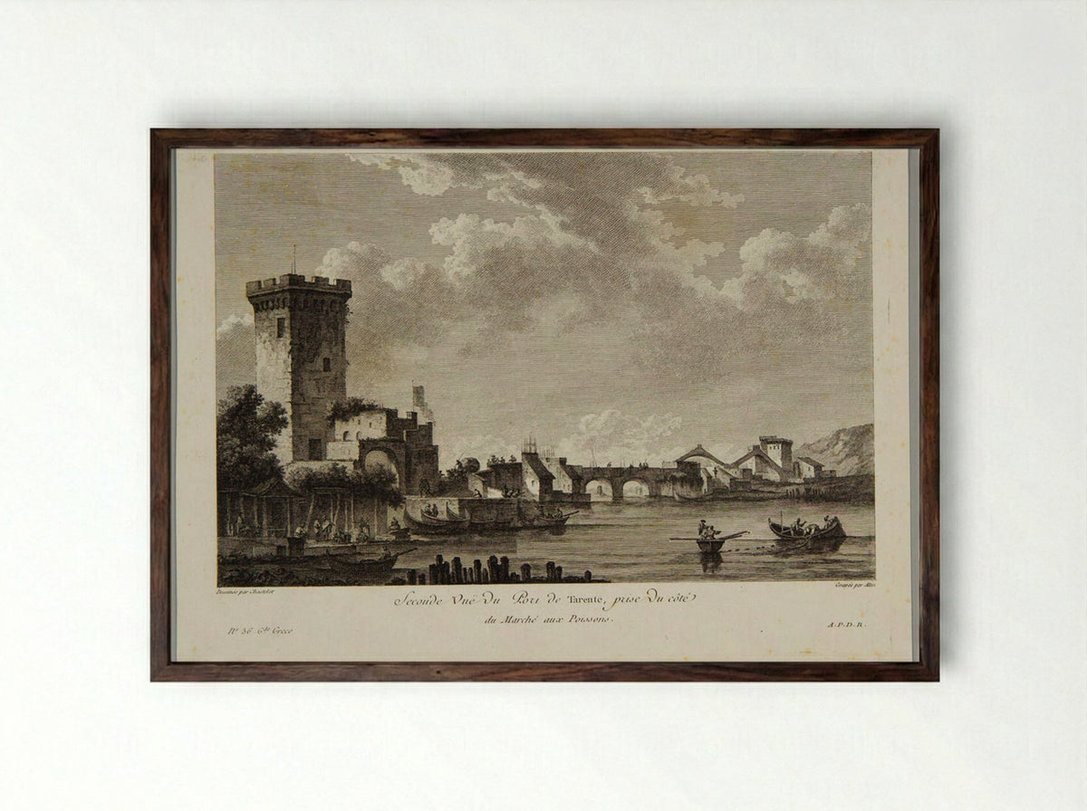 Seconde Vue du Port de Tarente - Pierre Michel Alix - Framed Print Dark Wood
