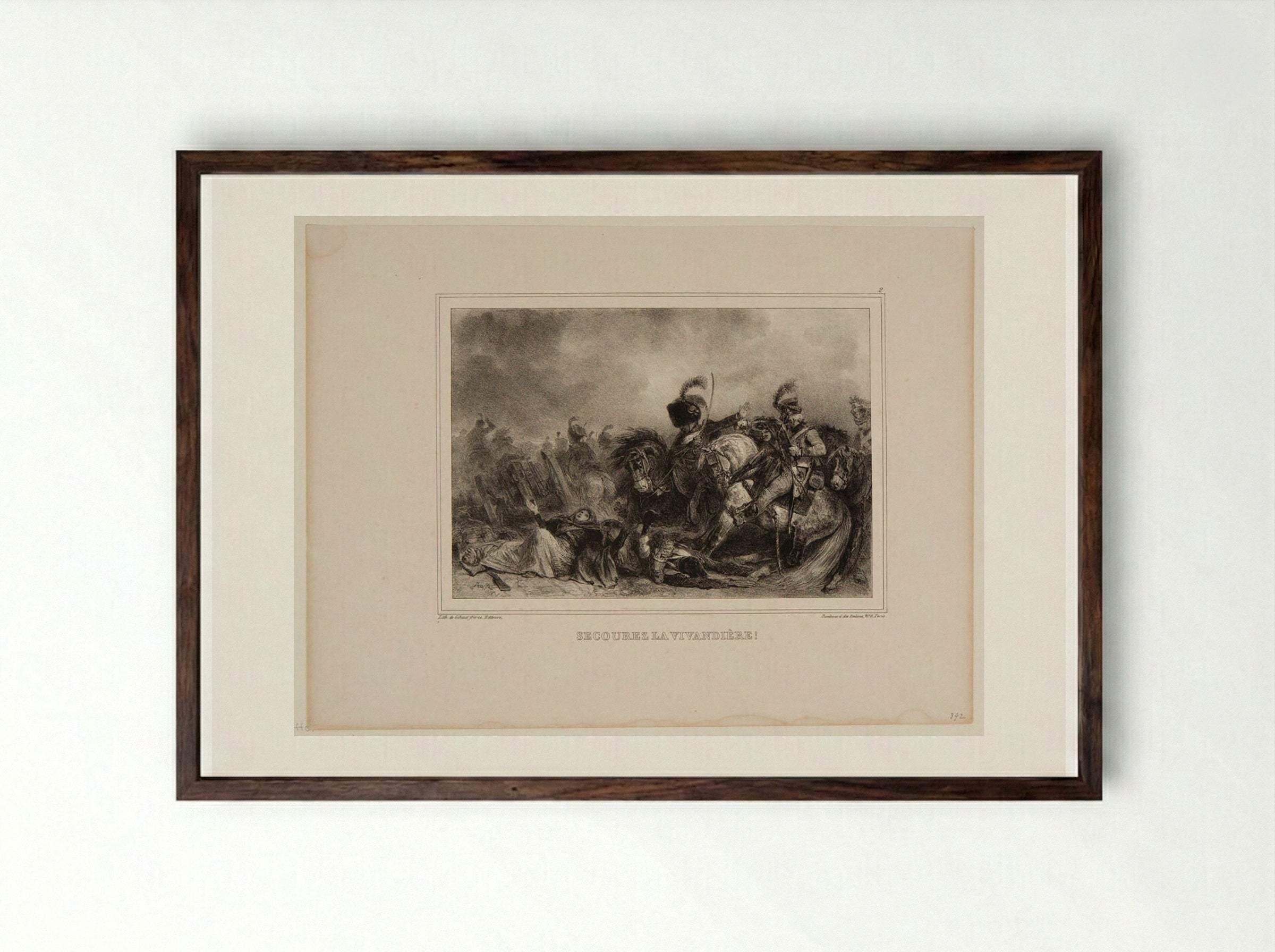 Secourez la vivandière! - Denis-Auguste-Marie Raffet - Framed Print Dark Wood