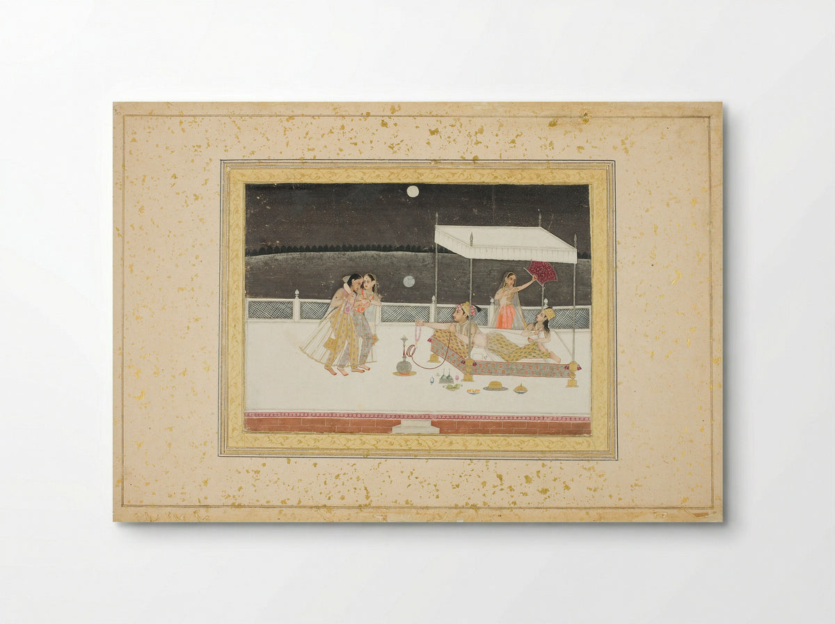 Seduction Scene on a Terrace by Moonlight - Mughal School - Poster