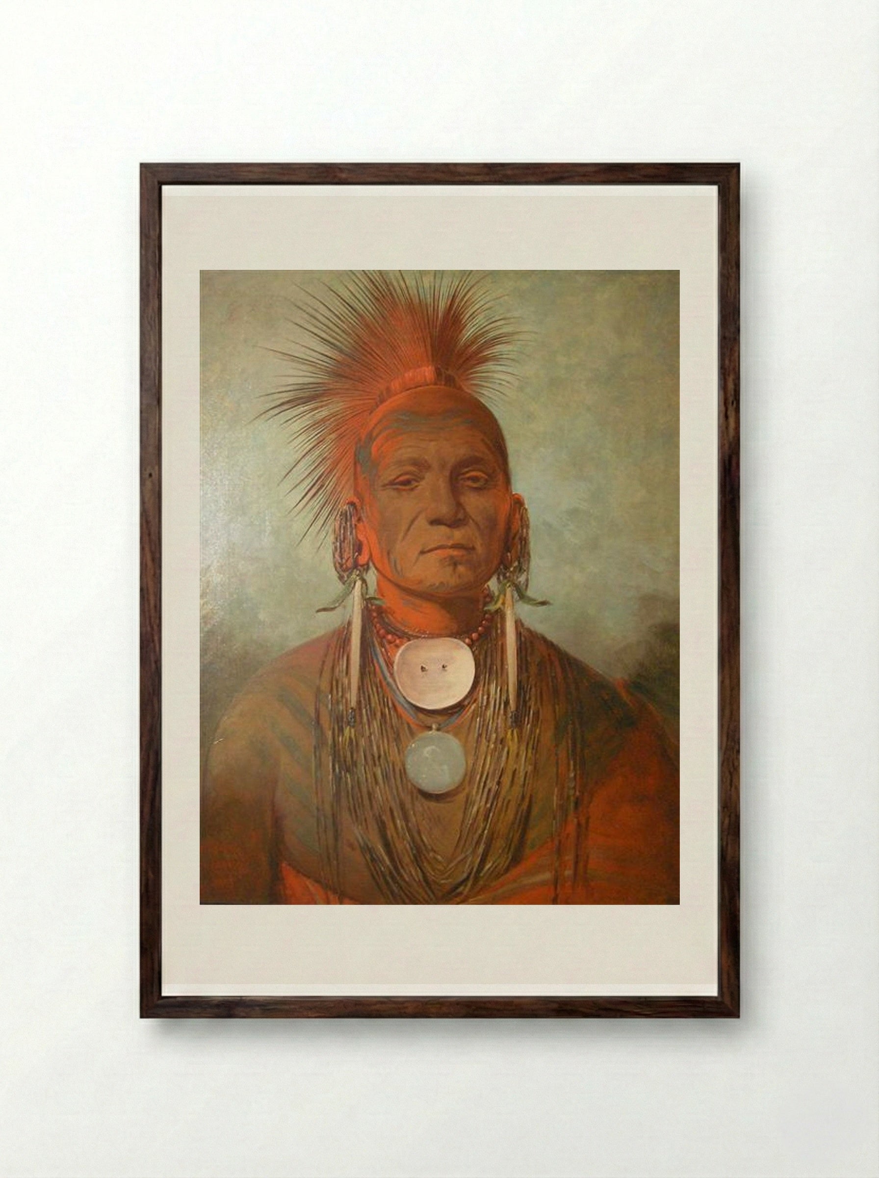 See-non-ty-a, an Iowa Medicine Man - George Catlin - Framed Print Dark Wood