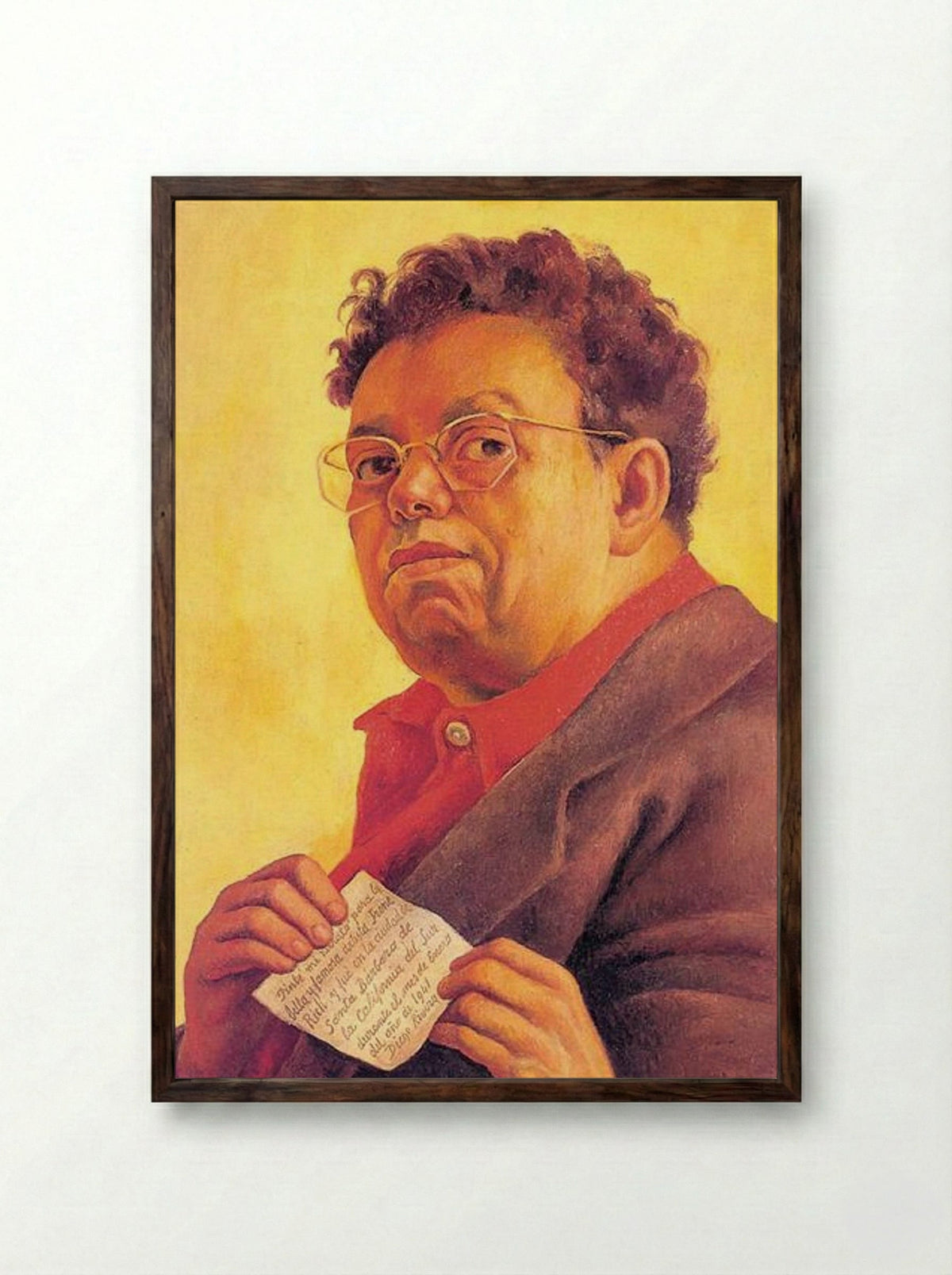 Self-Portrait Dedicated to Irene Rich - Diego Rivera - Framed Print Dark Wood