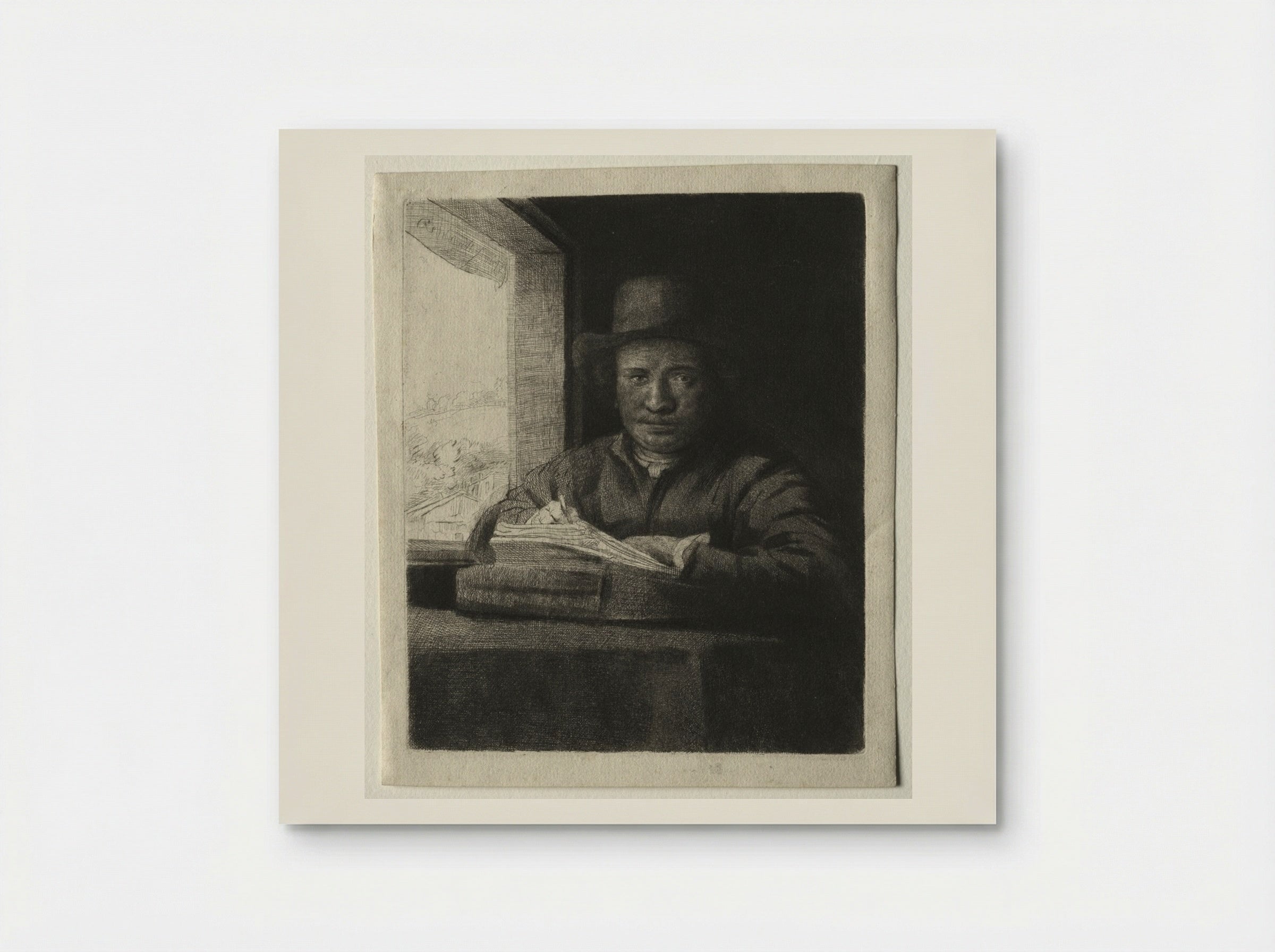 Self-Portrait Drawing at a Window - Rembrandt van Rijn - Poster
