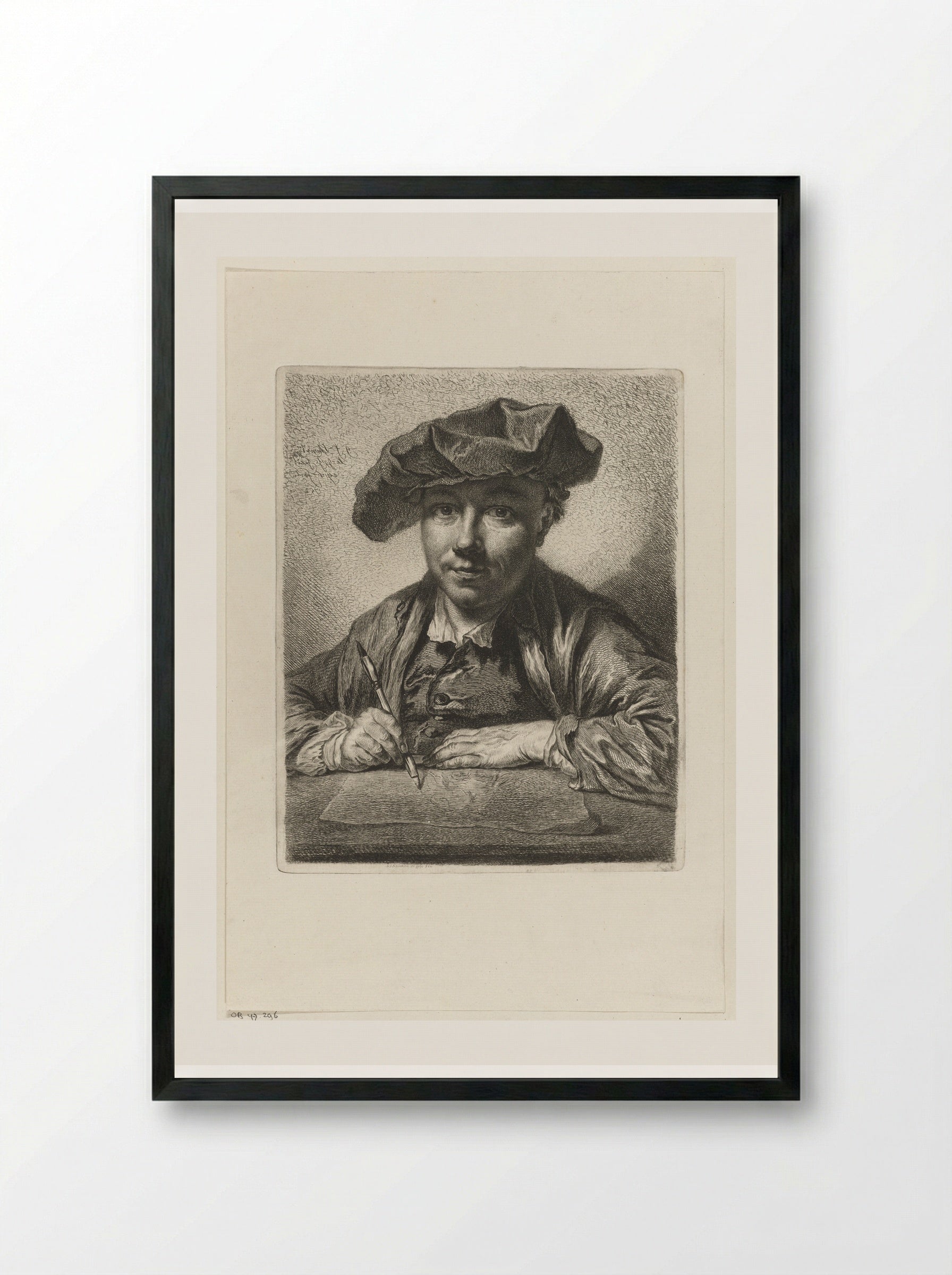 Self-Portrait at the Etching Table - Georg Friedrich Schmidt - Framed Print Black